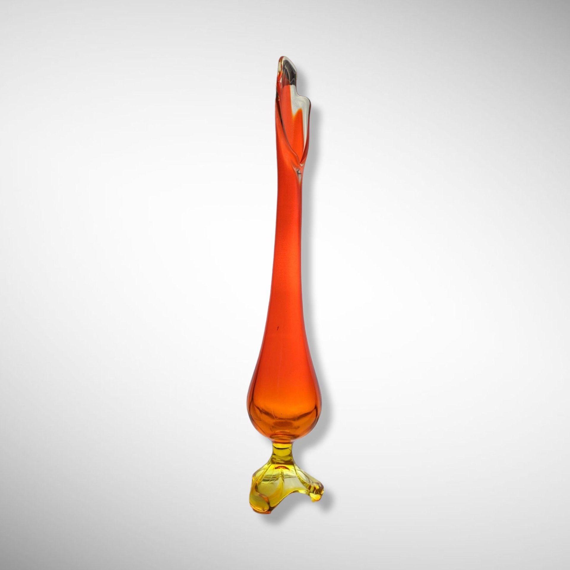 Mid Century 18" Orange Swung Glass Vase