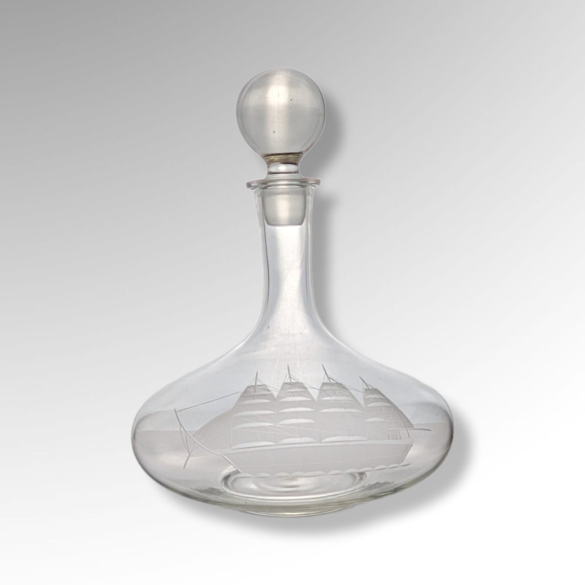 Vintage Toscany Glass Decanter with Ship