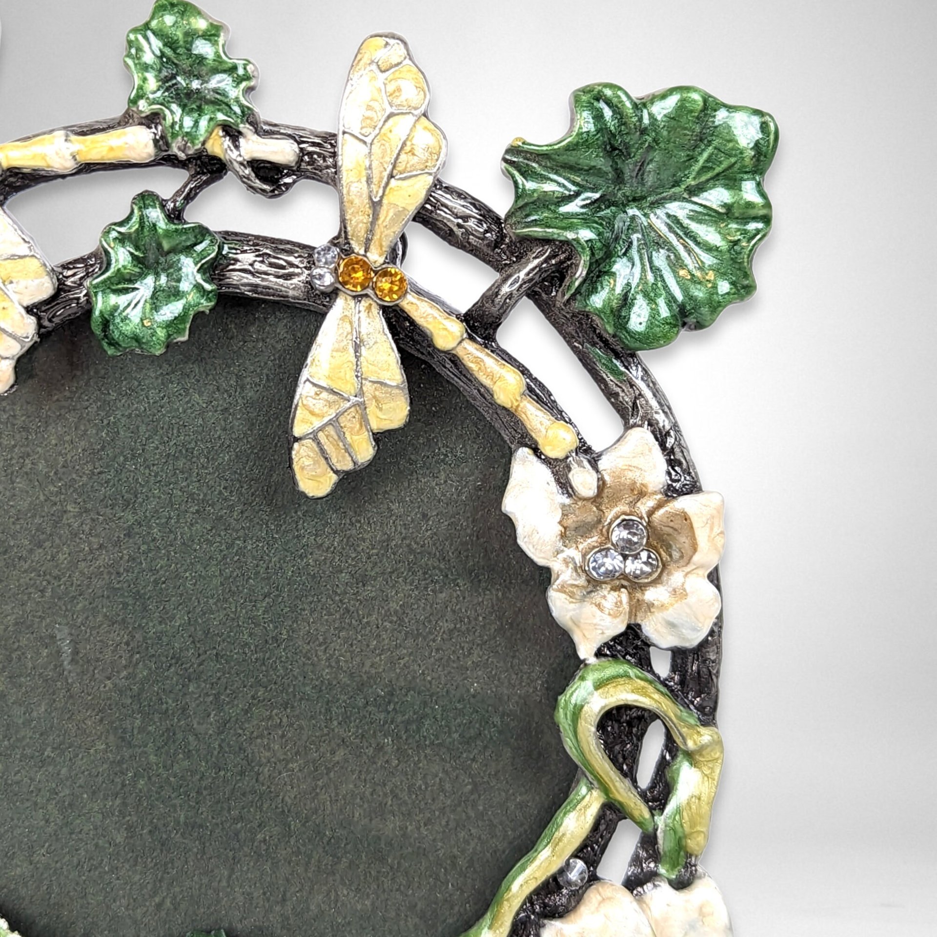 Sicura Italian Metal Picture Frame with Austrian Crystal and Enamel Dragonfly