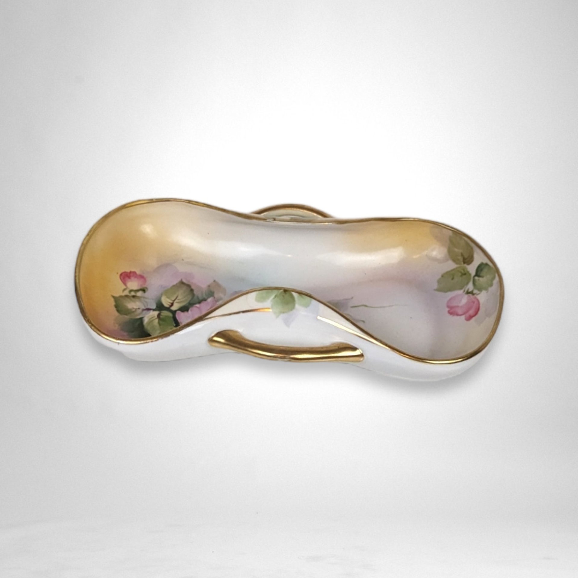 Vintage Nippon Handled Serving Bowl | Floral Pattern & Gold Trim | Figure 8 Shape | Candy Dish | Snack Bowl | Japanese Porcelain