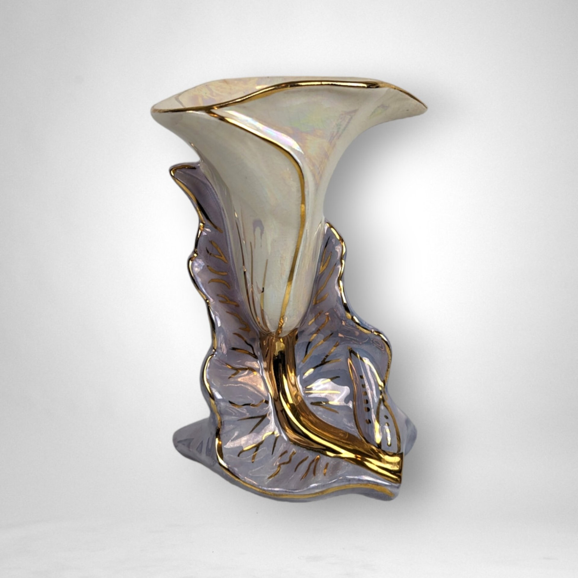 Vintage Kass Iridescent Calla Lily Ceramic Vase