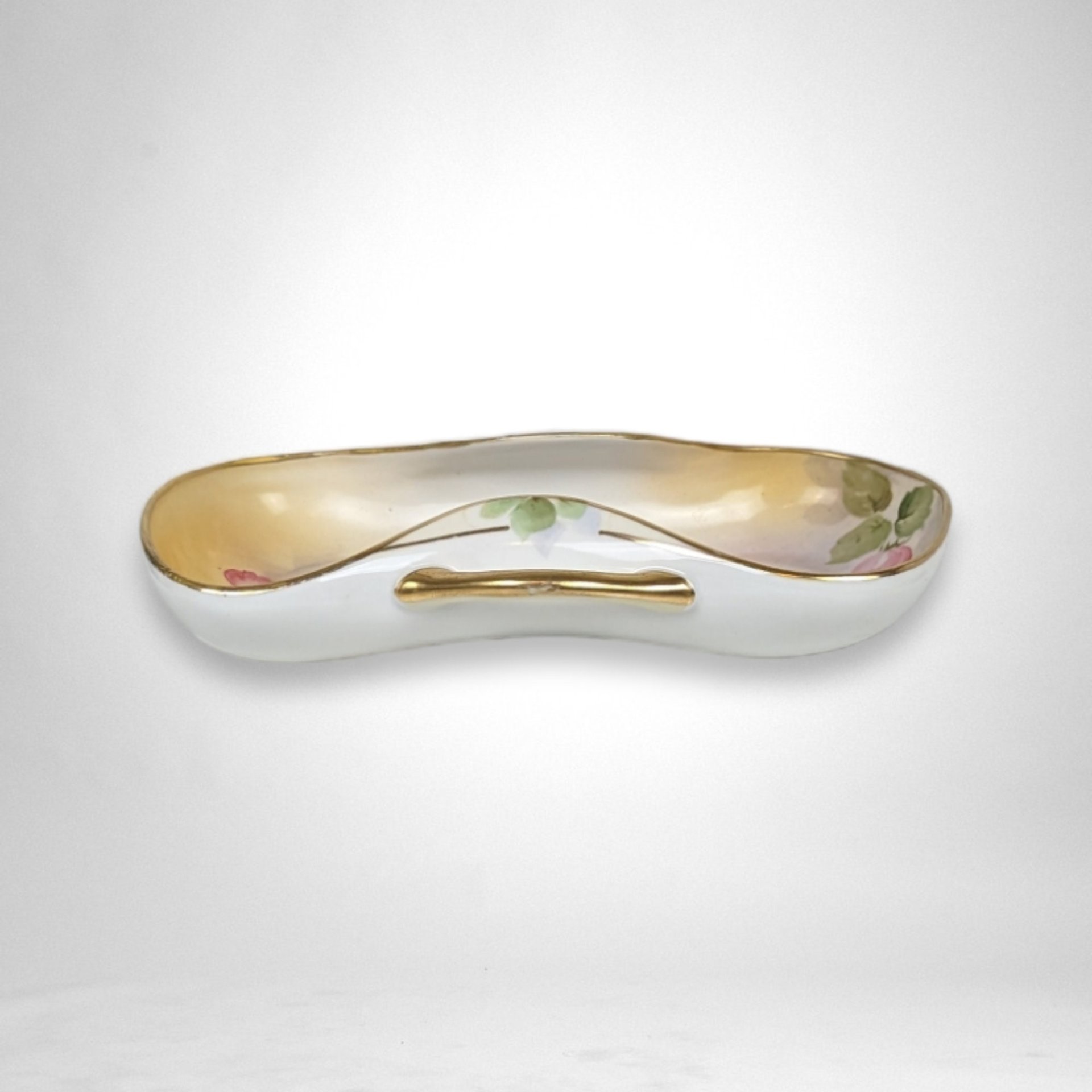 Vintage Nippon Handled Serving Bowl | Floral Pattern & Gold Trim | Figure 8 Shape | Candy Dish | Snack Bowl | Japanese Porcelain