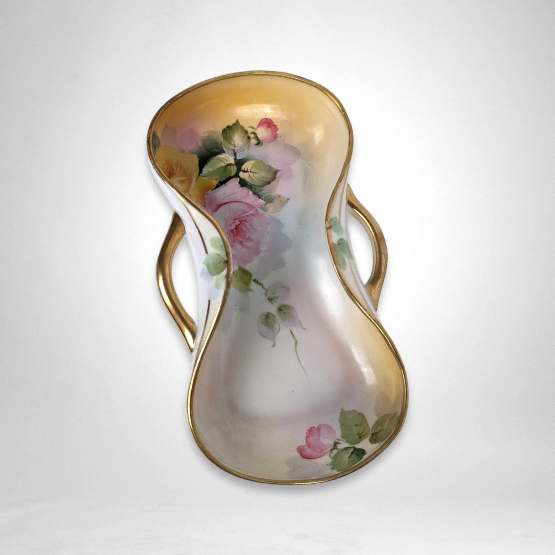 Vintage Nippon Handled Serving Bowl | Floral Pattern & Gold Trim | Figure 8 Shape | Candy Dish | Snack Bowl | Japanese Porcelain