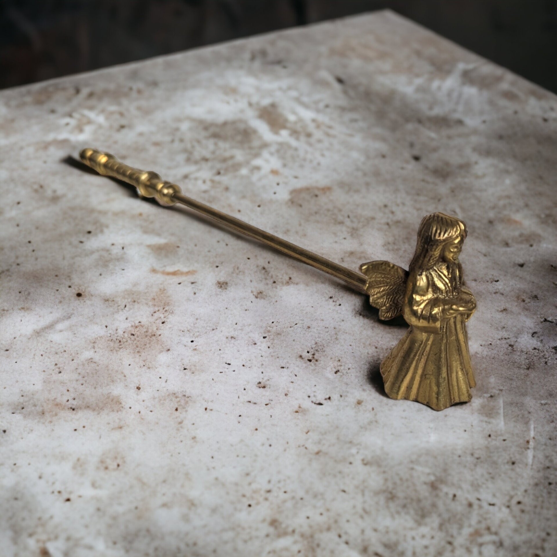 Vintage Brass Angel Candle Snuffer with Case