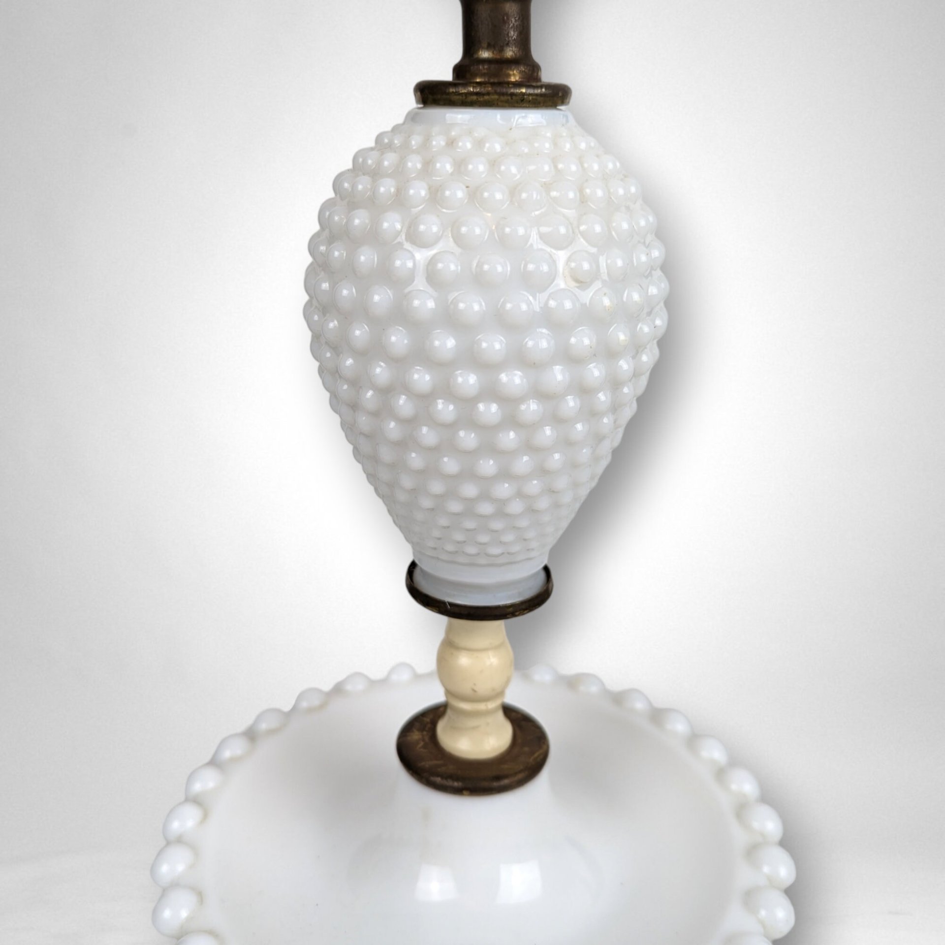 Add Vintage Charm with a Milk Glass Hobnail Boudoir Lamp, Perfect for Nightstand or Vanity