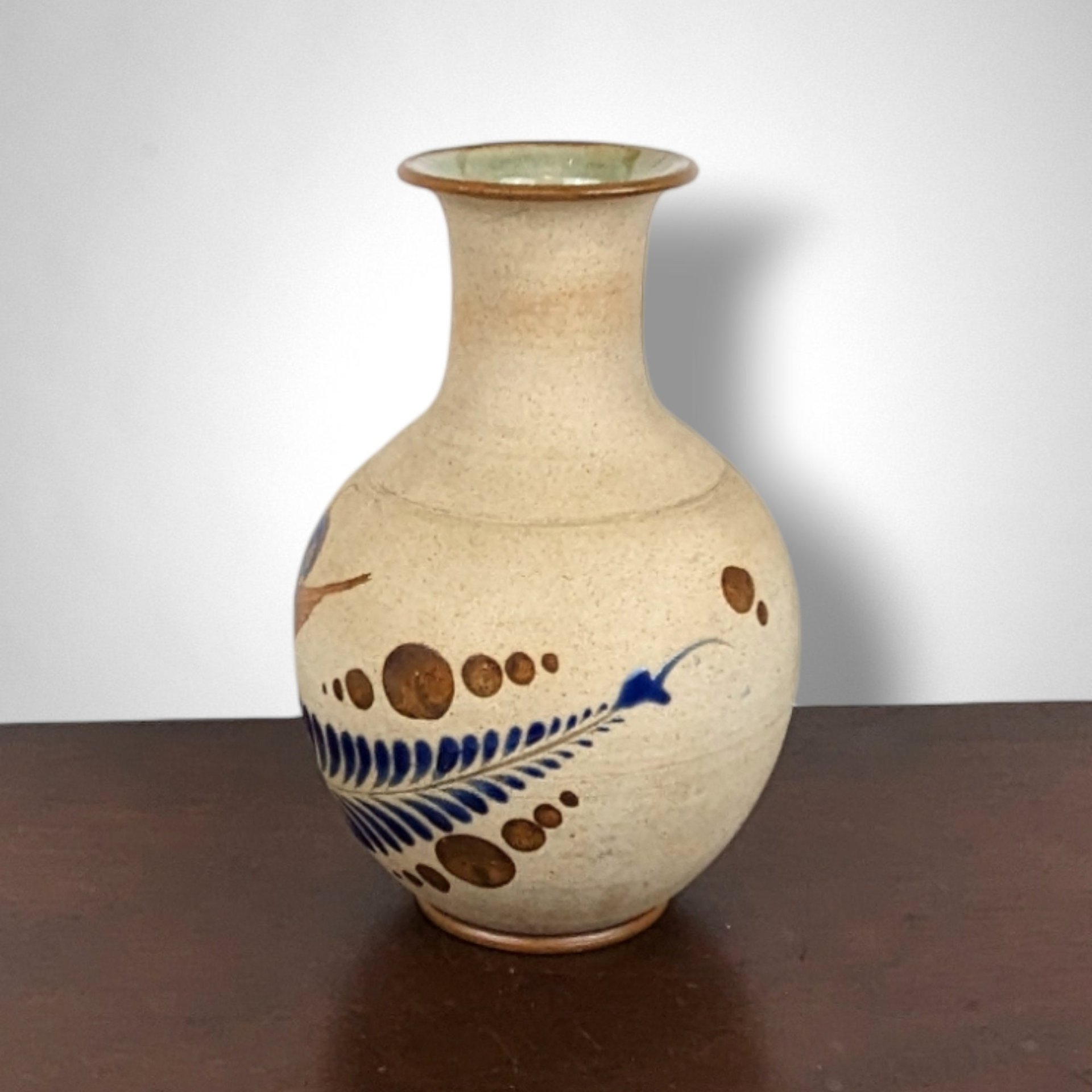 Vintage Tonala Pottery Vase with Hand-Painted Bird | Mexican Folk Art | Rustic Home Decor
