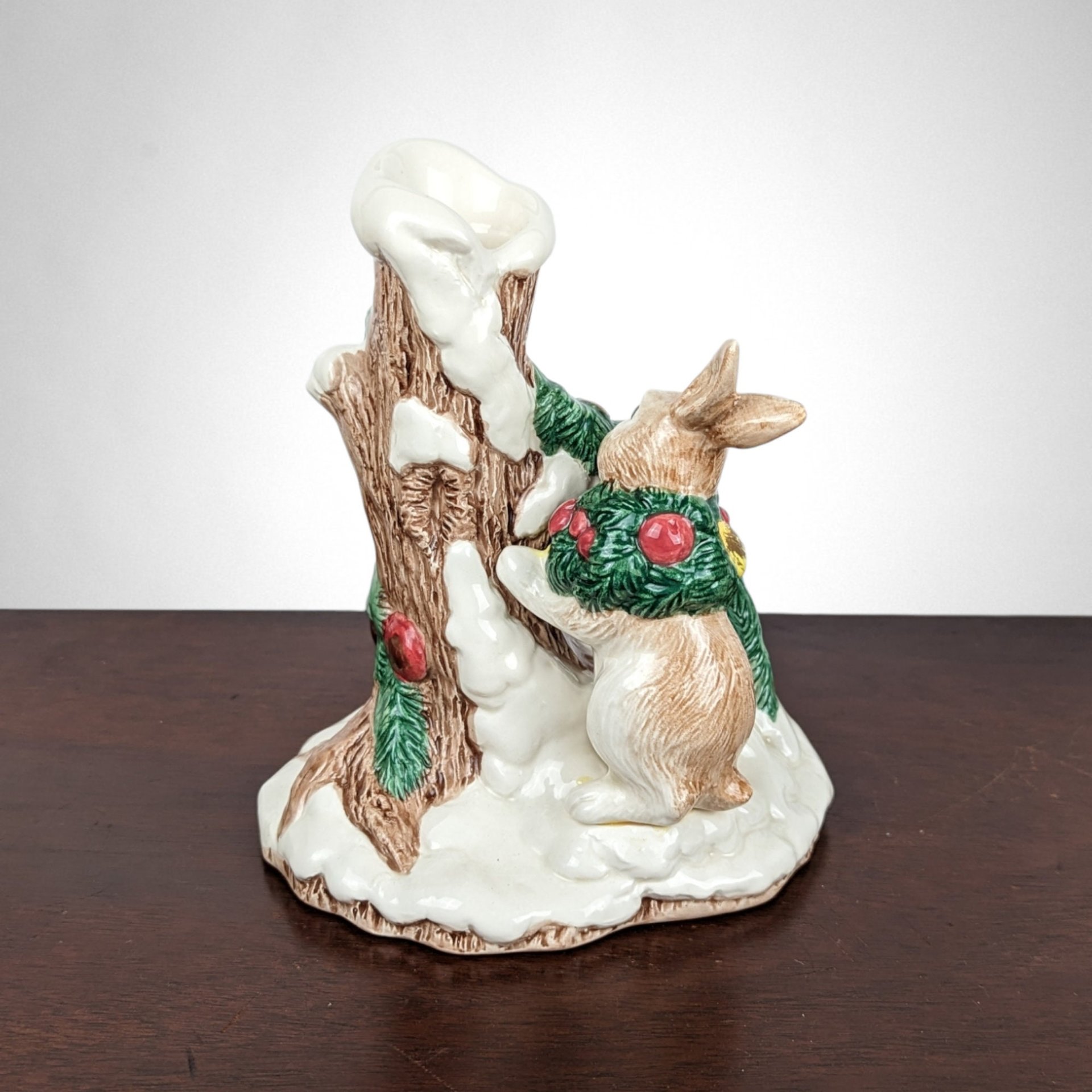 Set of 2 1991 Fitz and Floyd Woodland Santa Candlesticks: Festive Holiday Decor
