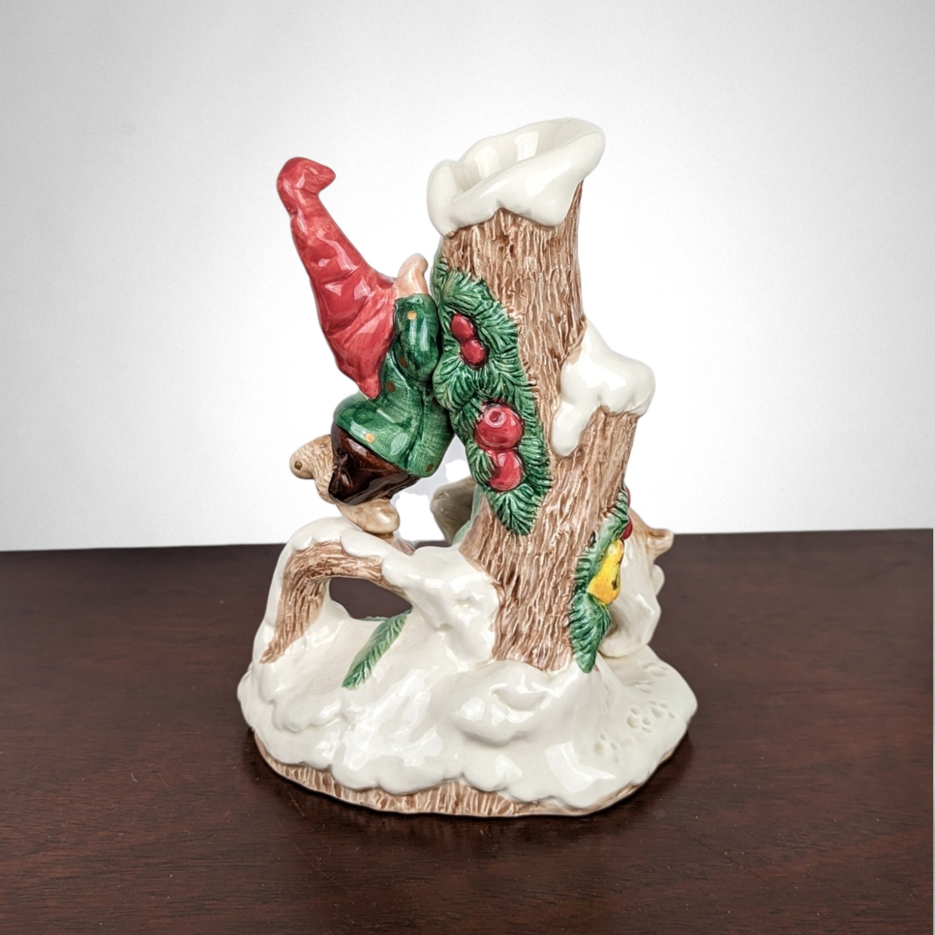 Set of 2 1991 Fitz and Floyd Woodland Santa Candlesticks: Festive Holiday Decor