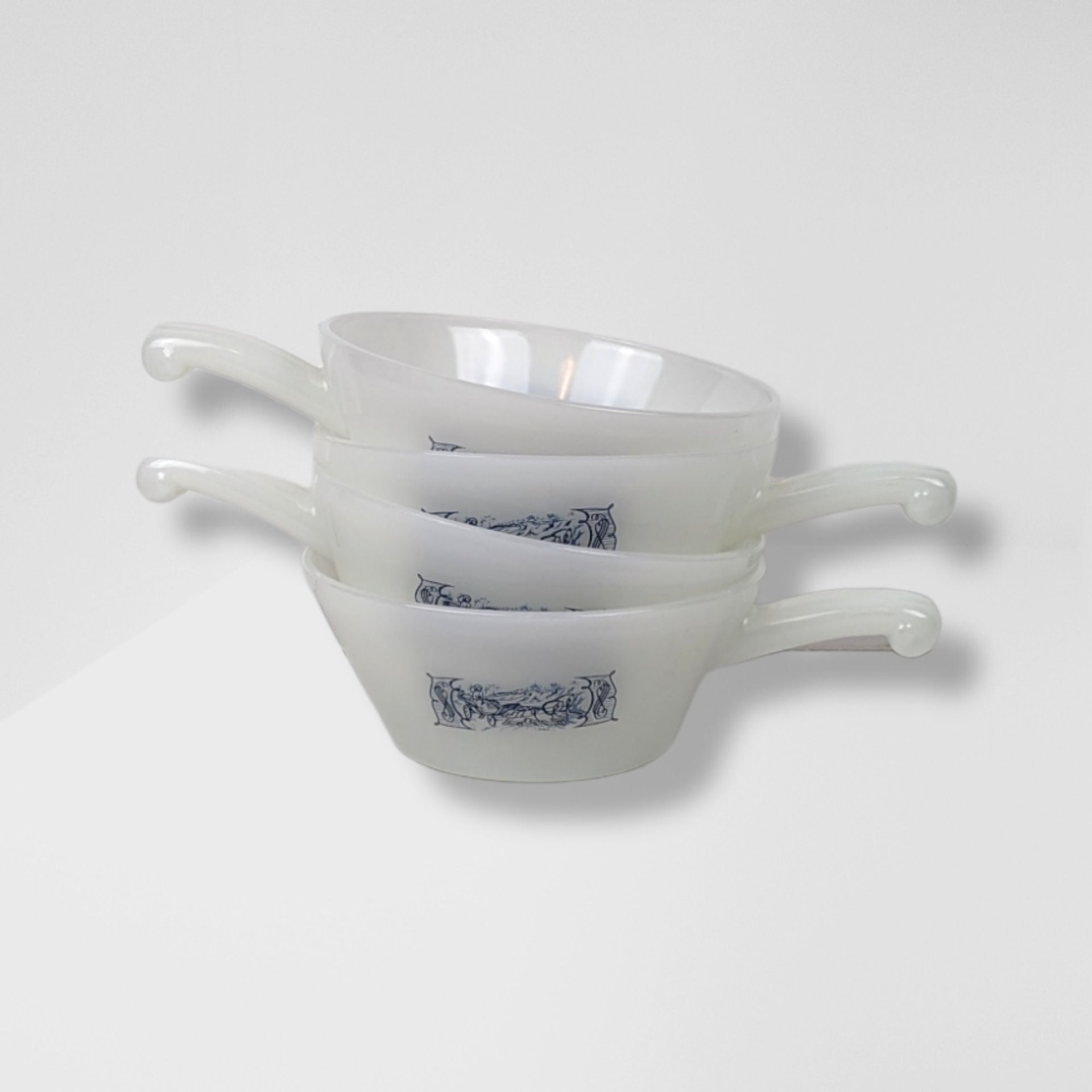 Set of 4 Royal Currier and Ives White and Blue Chili Bowls