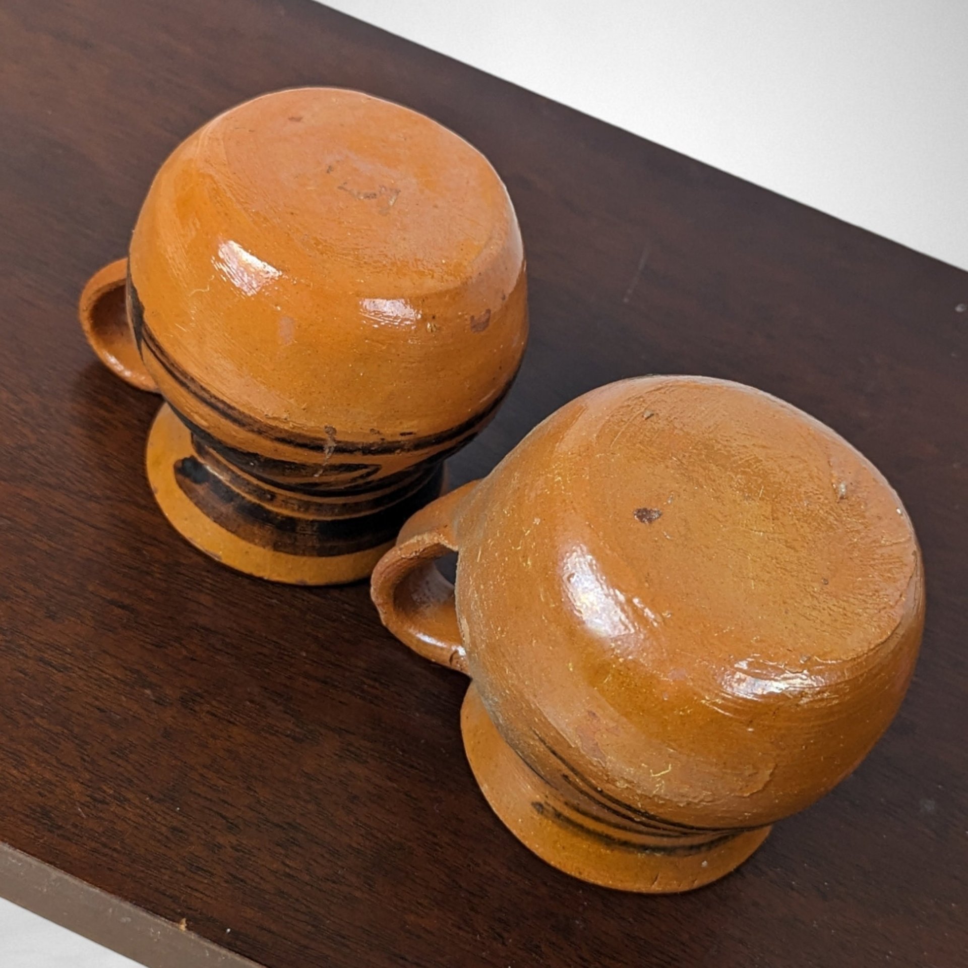 Pair of Vintage Mexican Pottery Mugs with Hand-Painted Designs, Perfect for Home Decor or Gifts