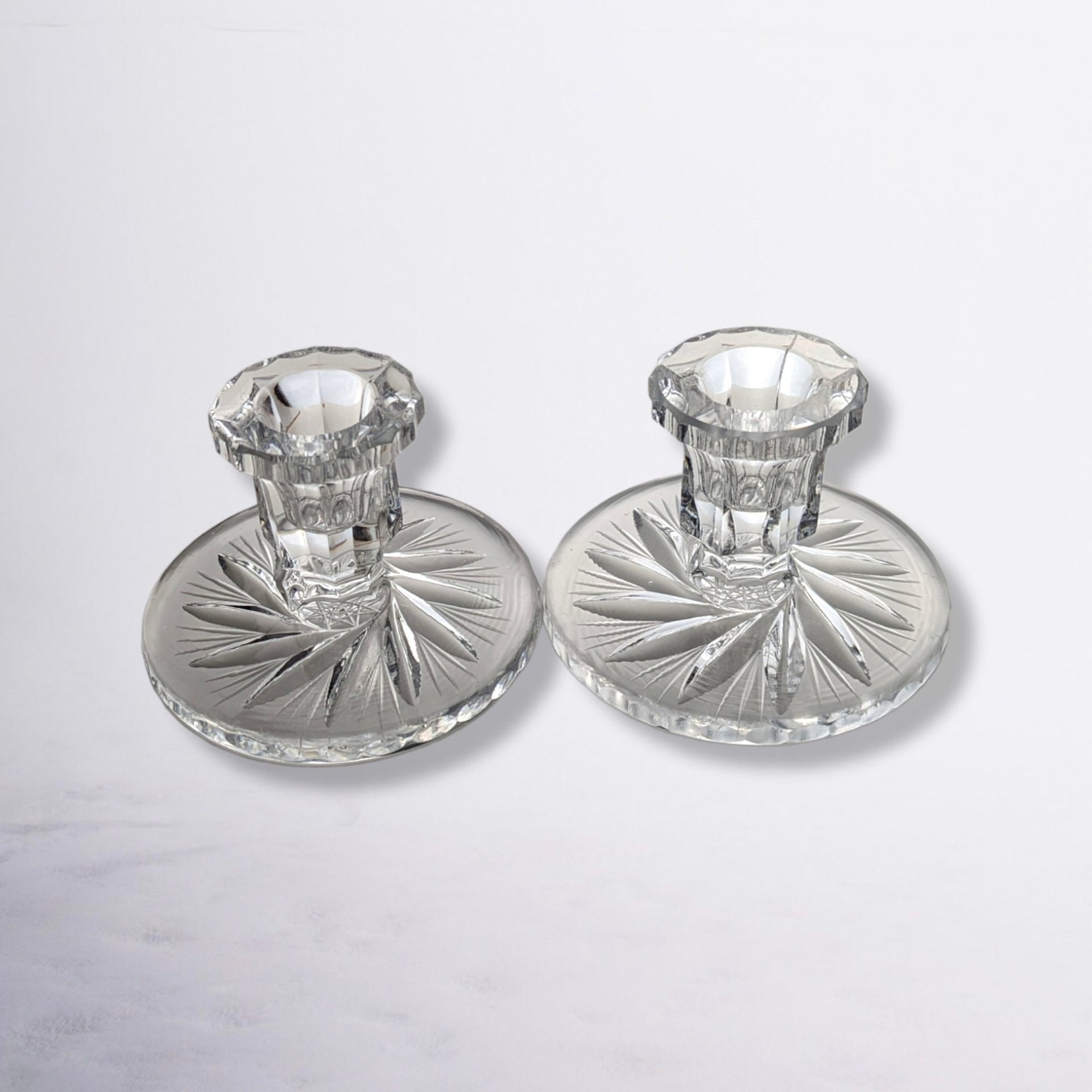 Classic Elegance: Pair of American Cut Crystal Candle Stick Holders