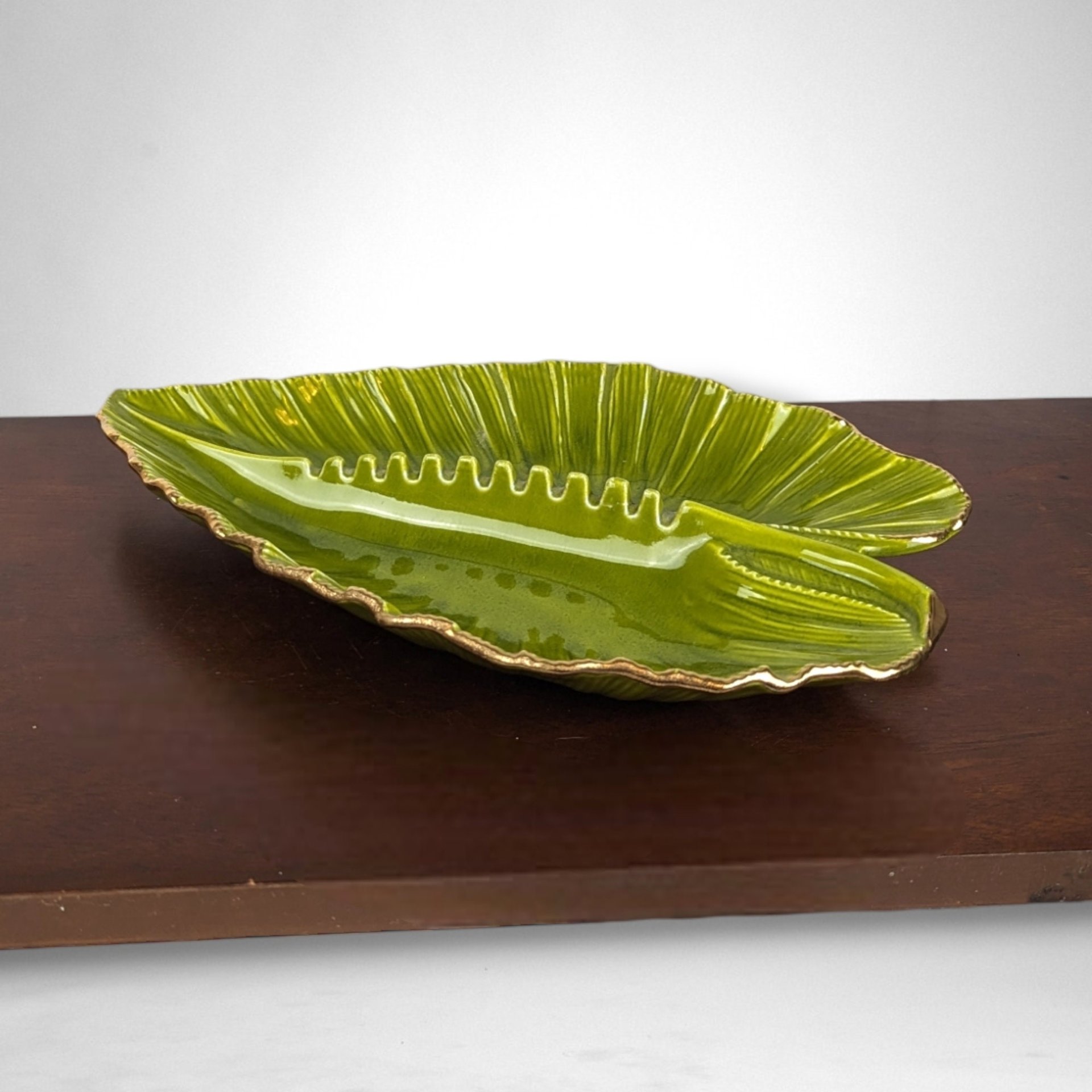 California Pottery Large Green Leaf Ashtray: Vintage Chic Home Decor