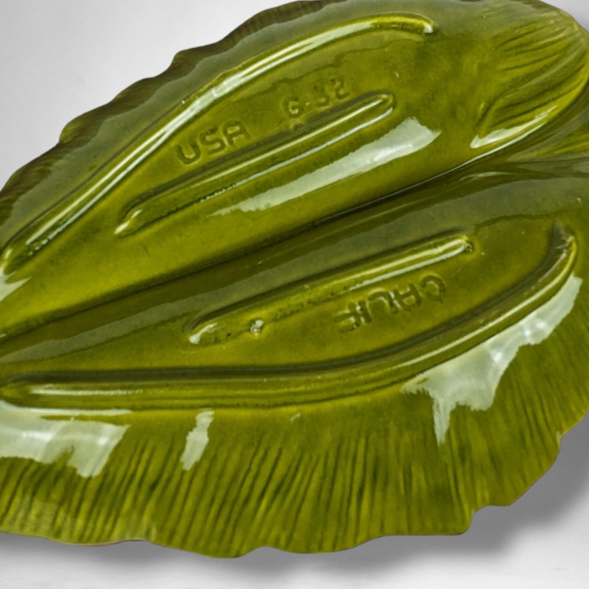California Pottery Large Green Leaf Ashtray: Vintage Chic Home Decor