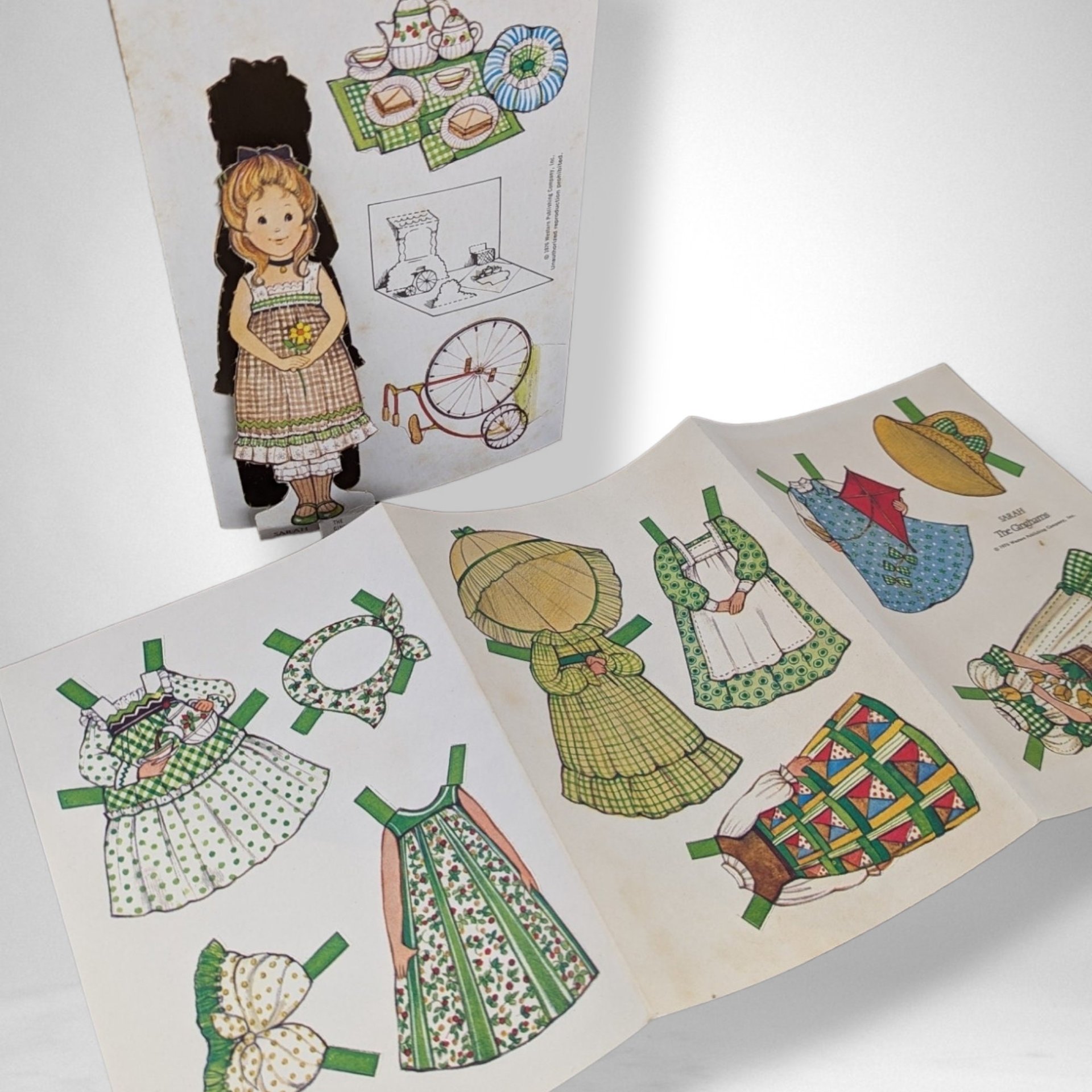 1976 The Ginghams Paper Doll and Playset: Sarah's Picnic - Vintage Collectible