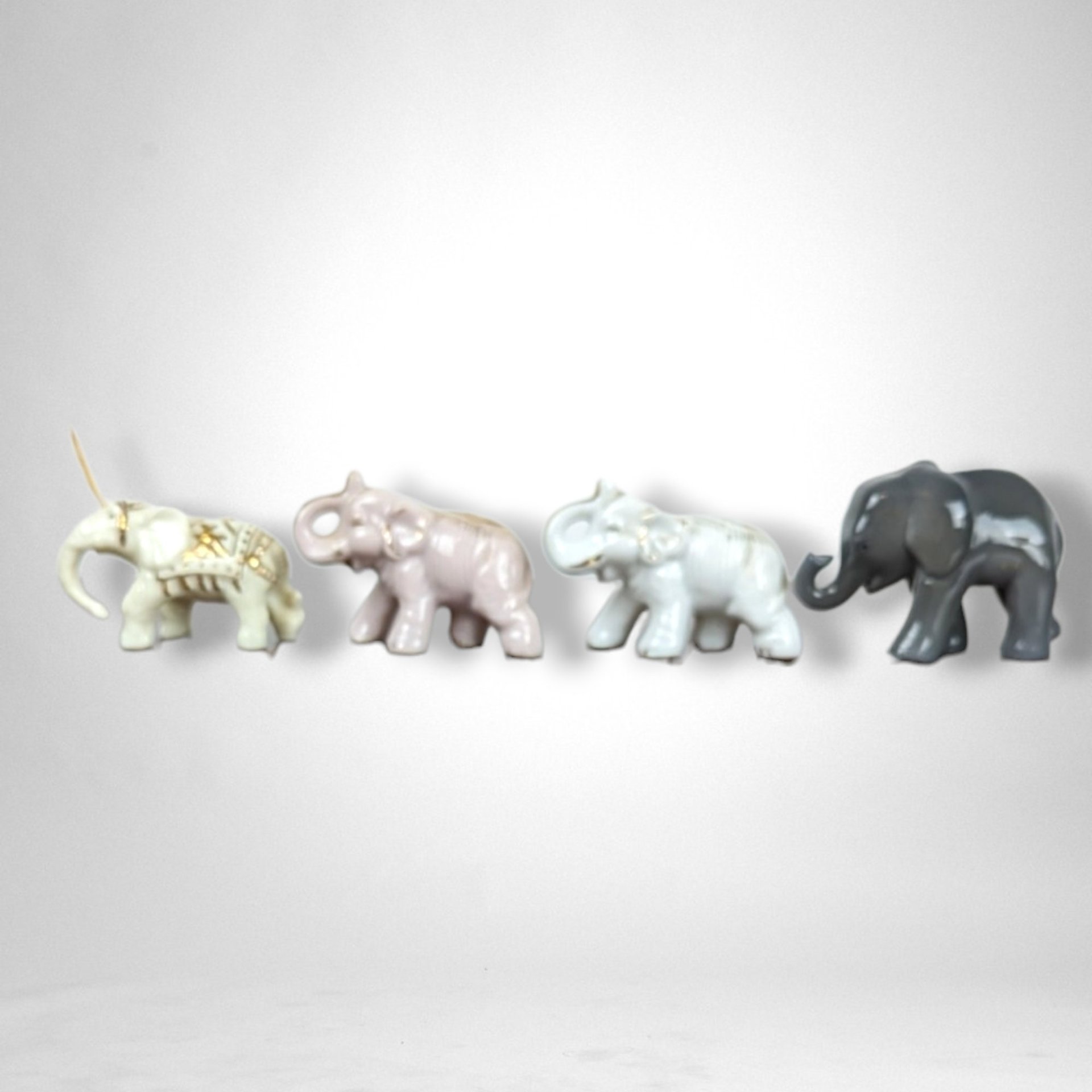 Vintage Ceramic Elephant Figurines, Set of 4, Elephant Collectibles, Mid Century Modern Decor, Animal Figurines, Home Decor, Unique Gift