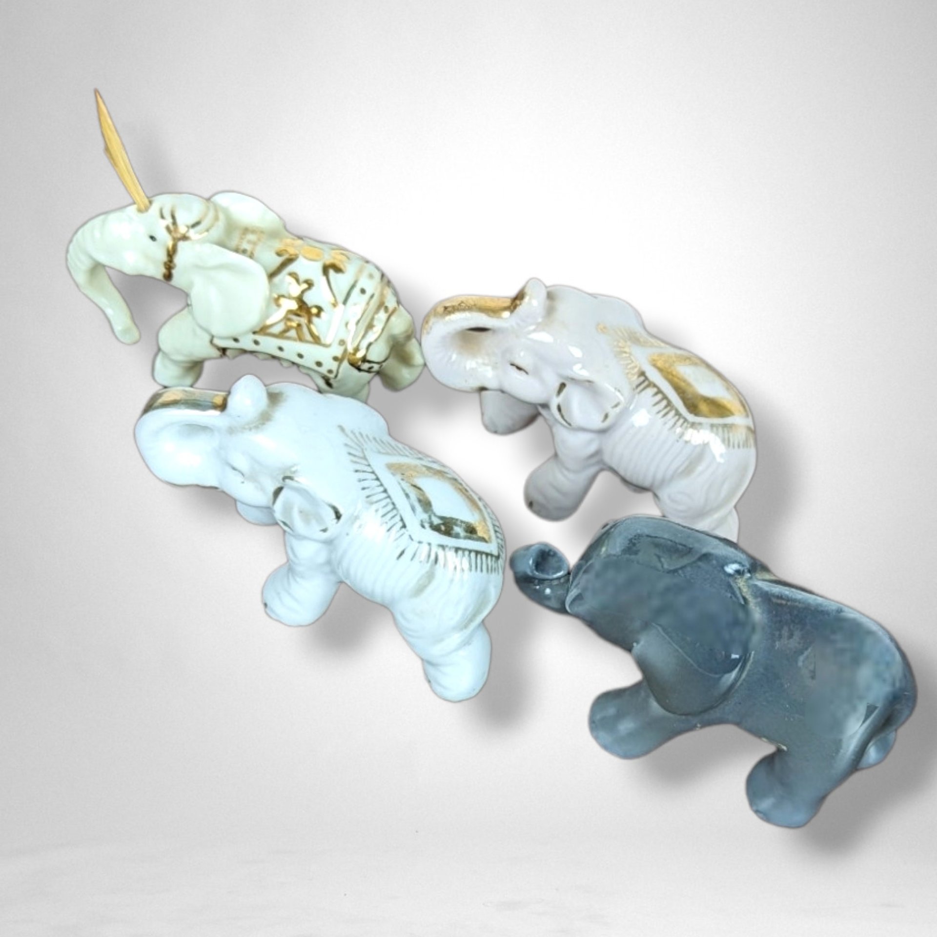 Vintage Ceramic Elephant Figurines, Set of 4, Elephant Collectibles, Mid Century Modern Decor, Animal Figurines, Home Decor, Unique Gift