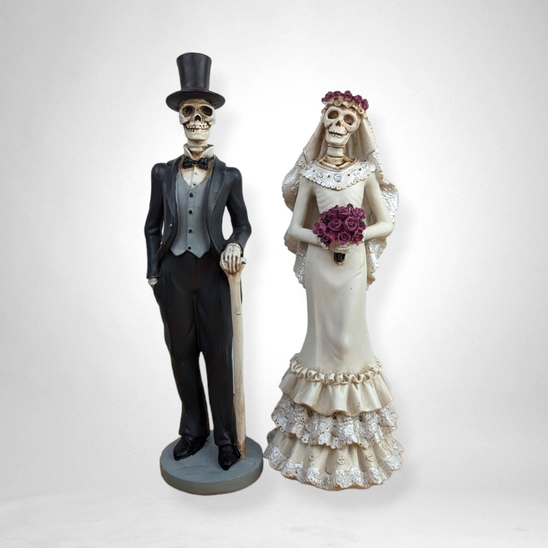 Vintage Resin Corpse Skeleton Bride and Groom 10" Figurines