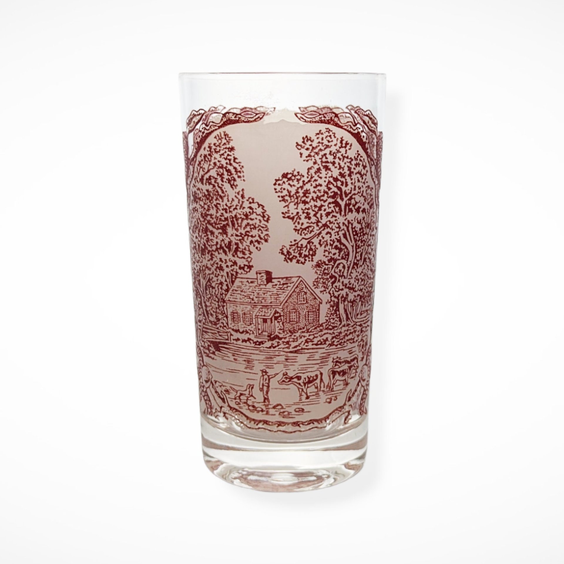 Set of 4 Currier and Ives Memory Lane Pink and White Glasses