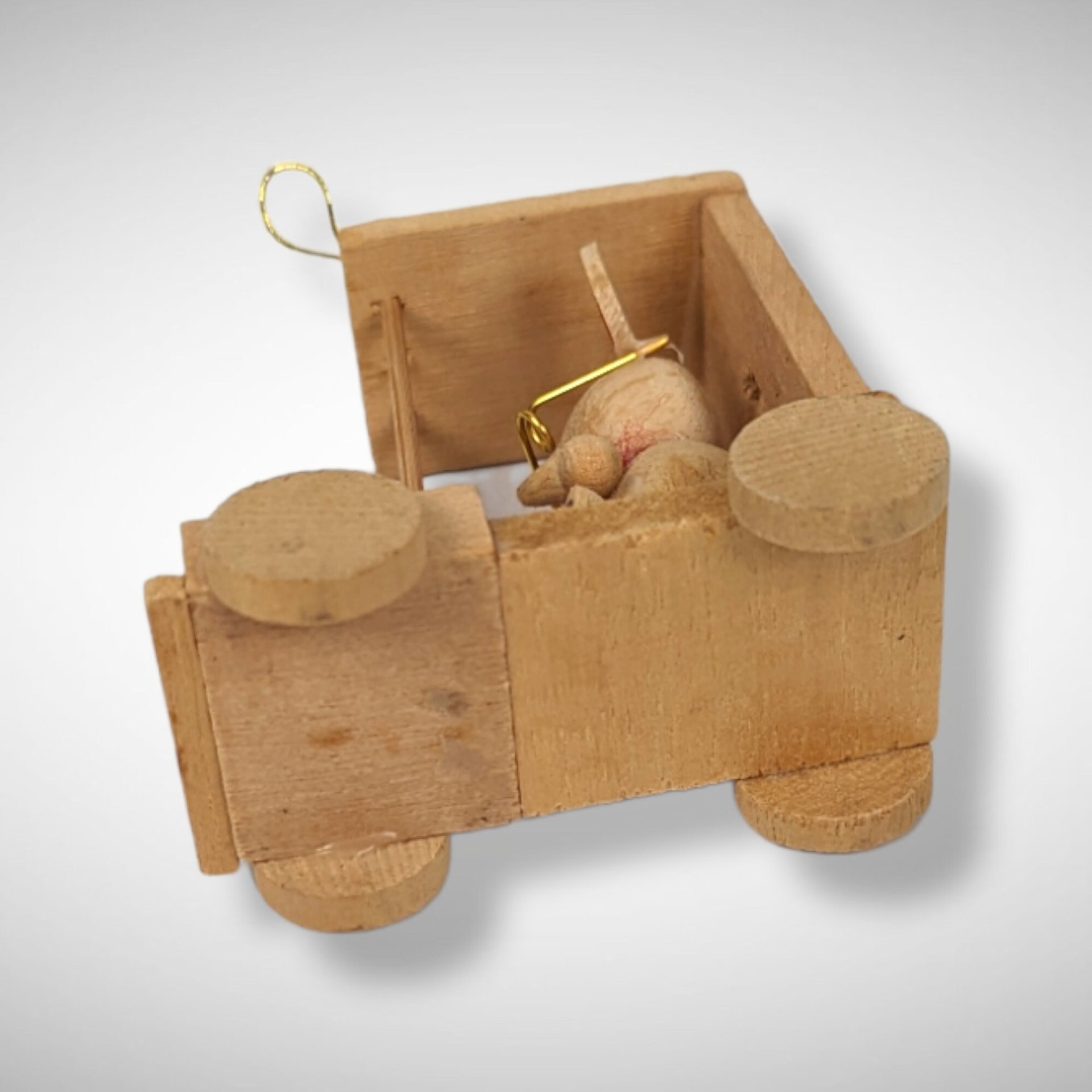 Vintage Wooden Mouse in Car Ornament