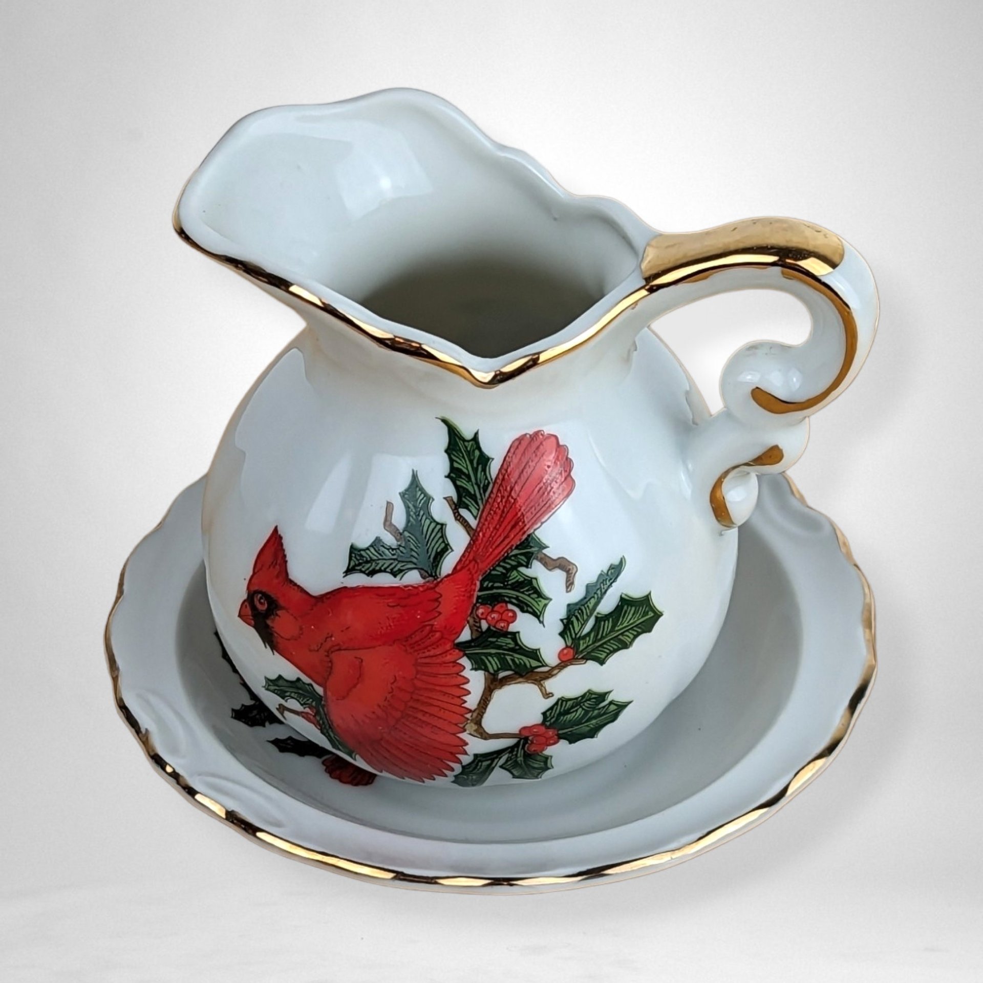 Elegant Vintage Lefton Cardinal Mini Pitcher and Bowl Set - Timeless Charm