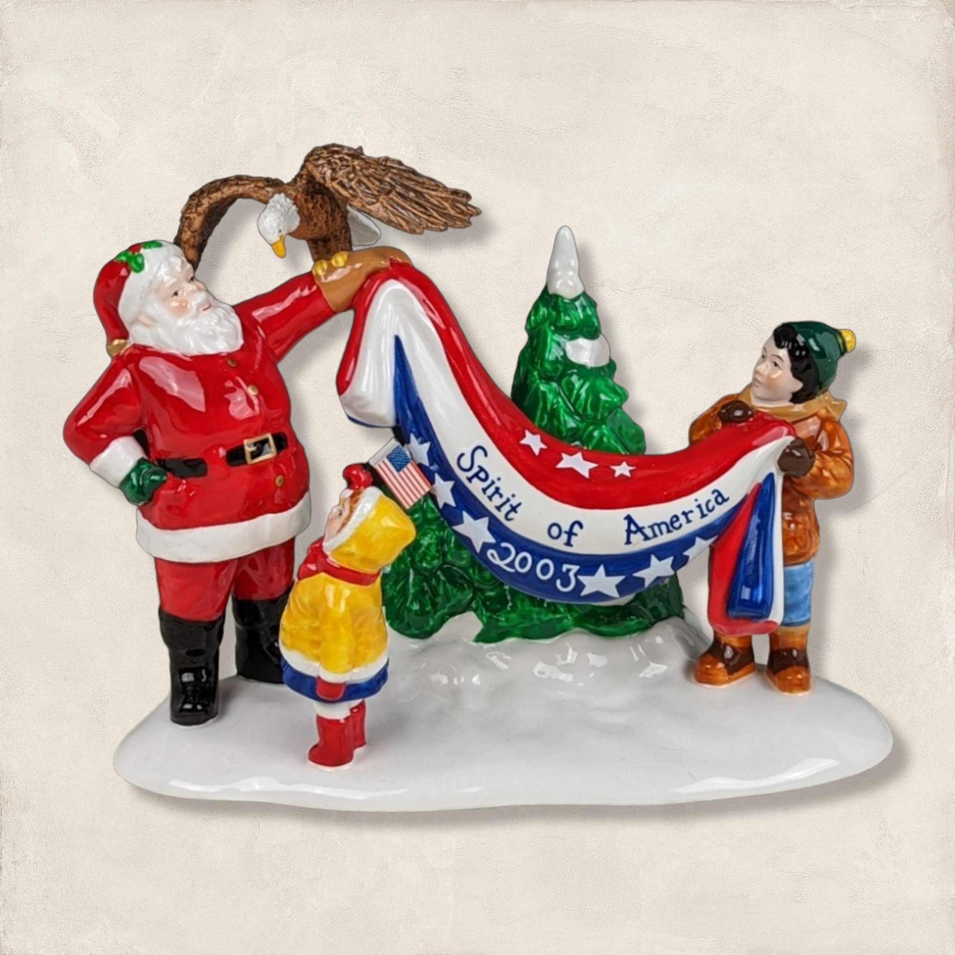 Dept. 56 2003 "Santa Comes to Town" Figurine | Christmas Village | Patriotic Santa with Eagle | Excellent Condition with Box