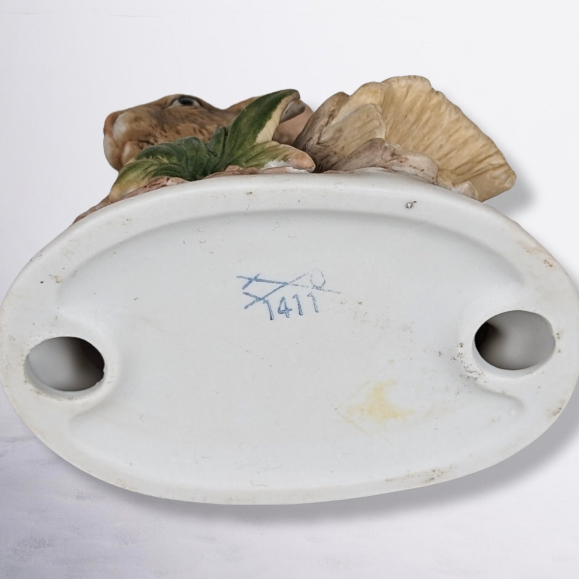 Homco Rabbit on Log Ceramic Figurine
