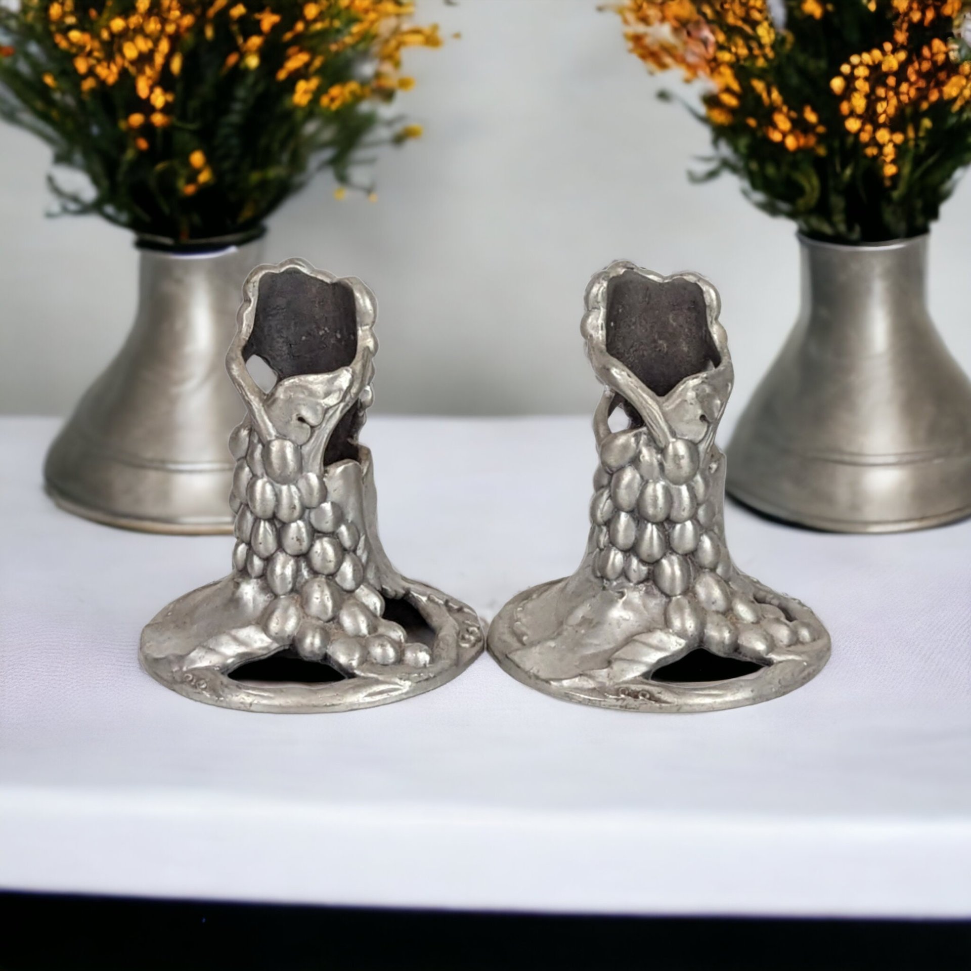 Pair of Vintage 1989 Seagull Pewter Candlestick Holders, Made in Canada, 3.25" Tall, Excellent Condition