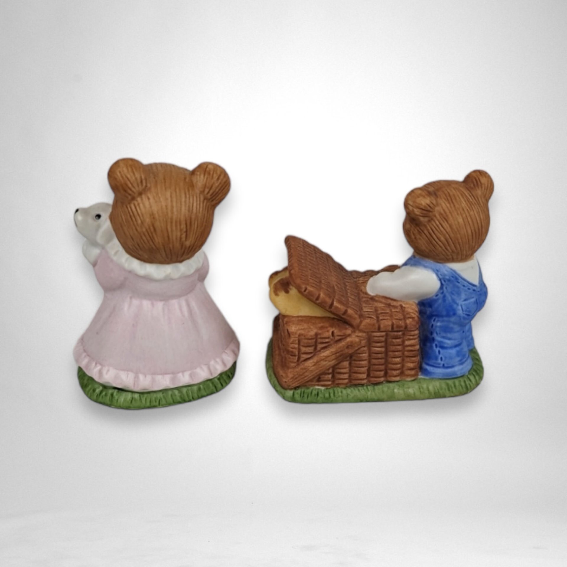 Set of 2 Homco Teddy Bear Picnic Ceramic Figurines 1462