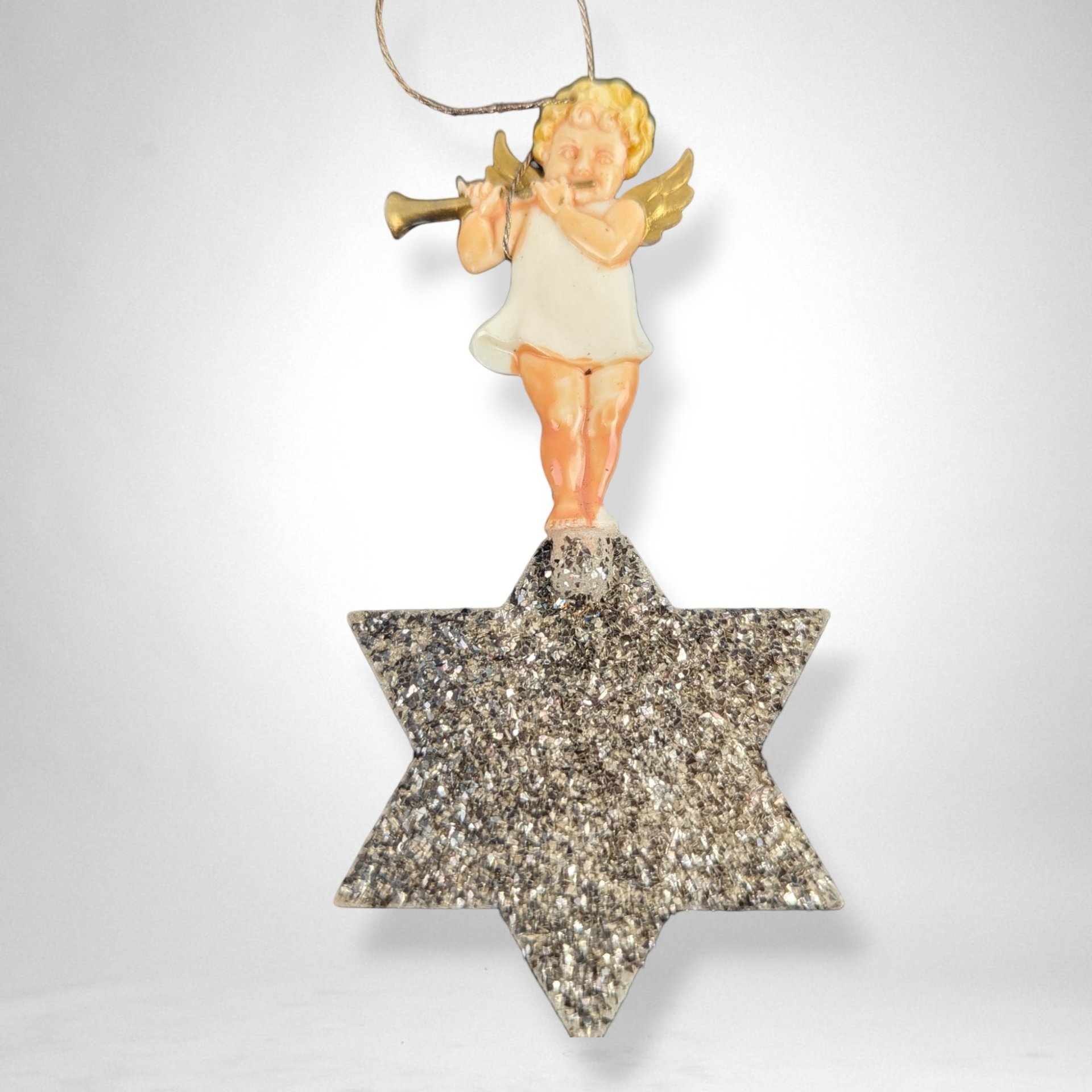 Set of 3 Vintage Angels Playing Instruments on Stars Ornaments – Heavenly Holiday Decor