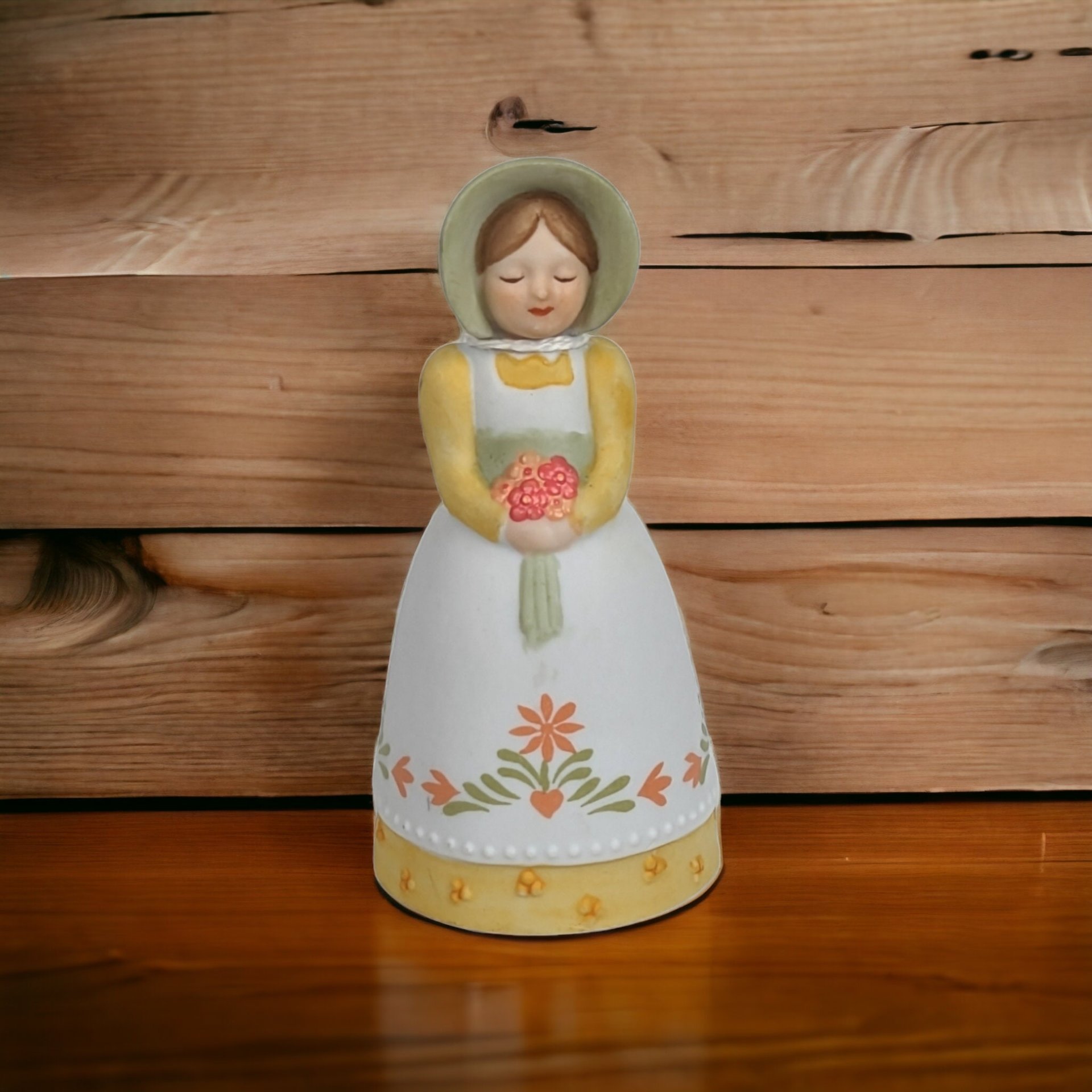 1985 Avon Bisque Woman Shaped Bell - Vintage Collectible Bell with Charm