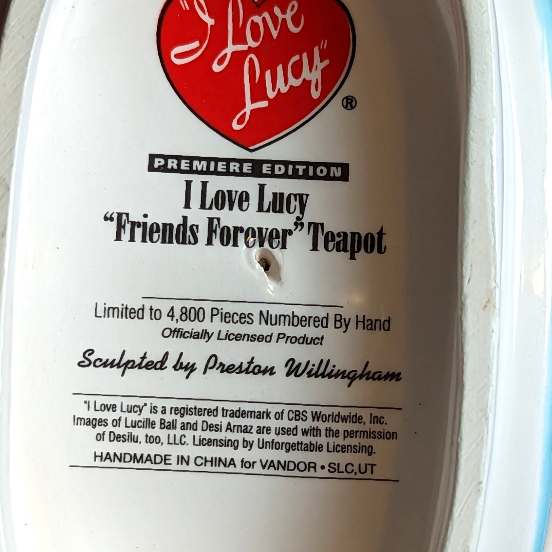 I Love Lucy Heart Shaped 'Friends Forever' Teapot - Slightly Imperfect Collectible