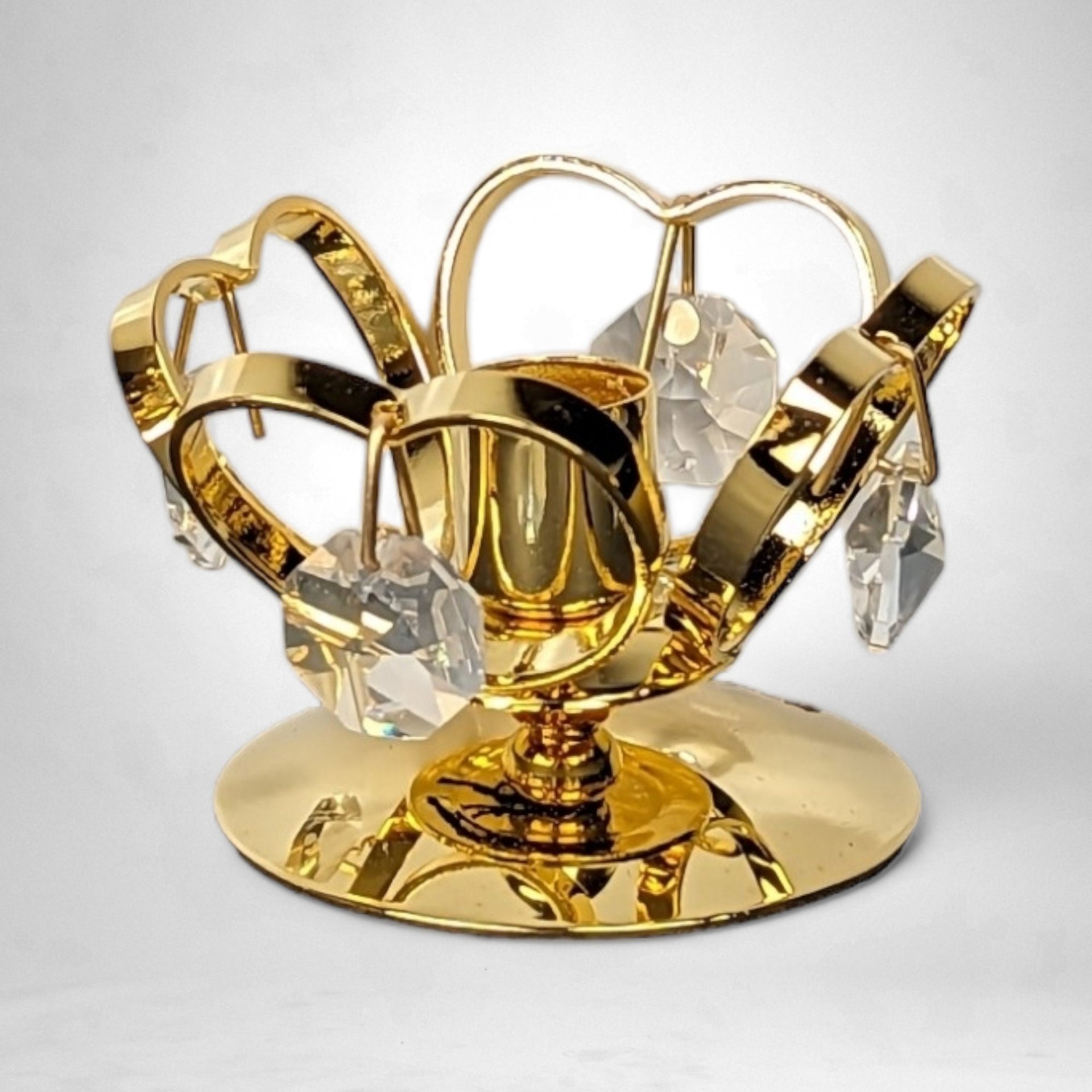 Set of 3 Vintage Crystal Temptations 24K Gold Plated Candle Holders with Crystals