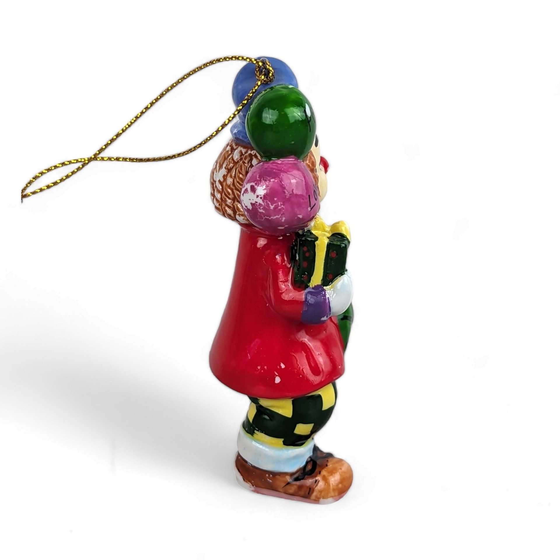 Vintage Ceramic Clown Ornament Imperfect with Subtle Paint Distressing
