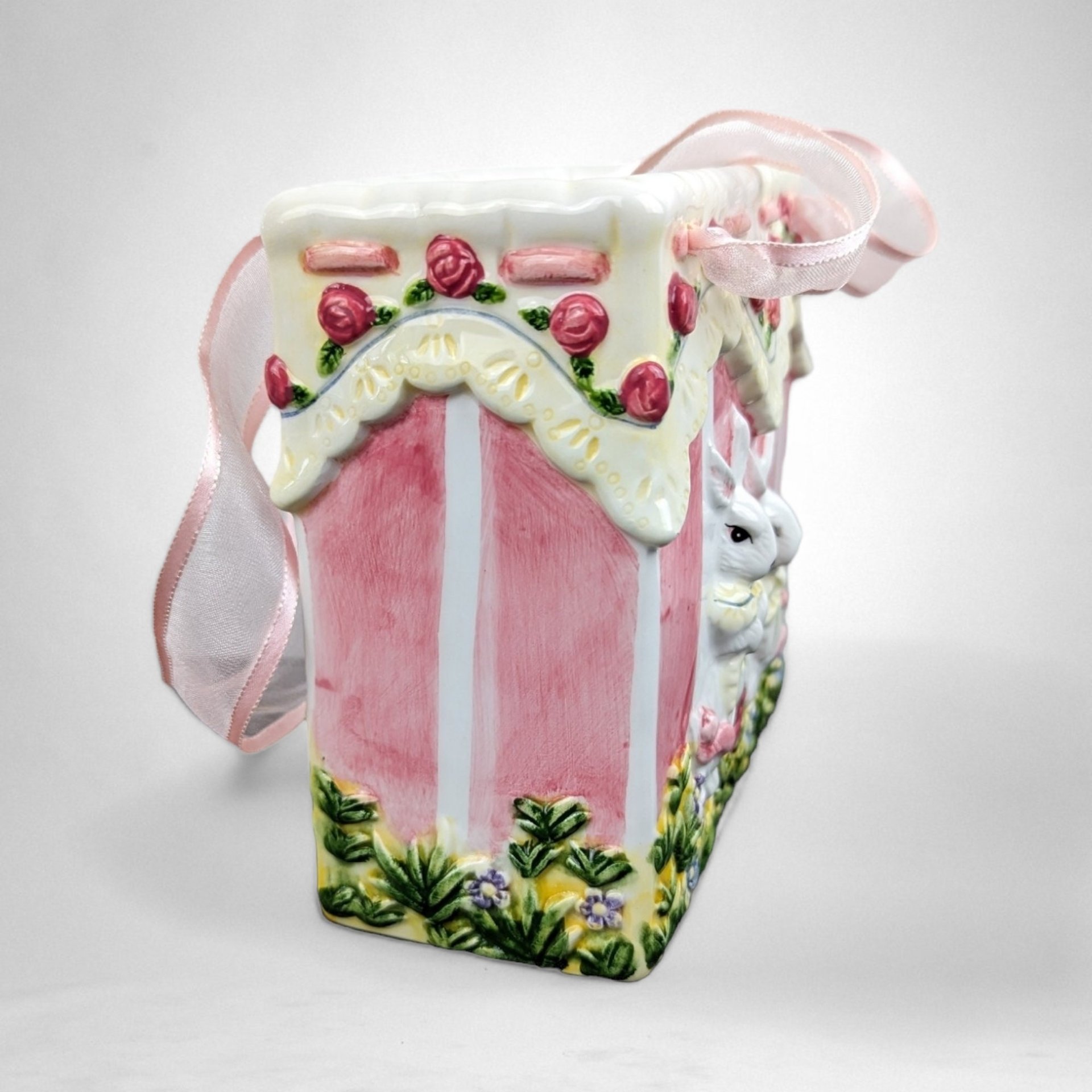 Vintage Ceramic Easter Bunny Bag, Easter Decor, Bunny Rabbit Decor, Spring Decor, Ceramic Basket, Easter Gift, Candy Holder