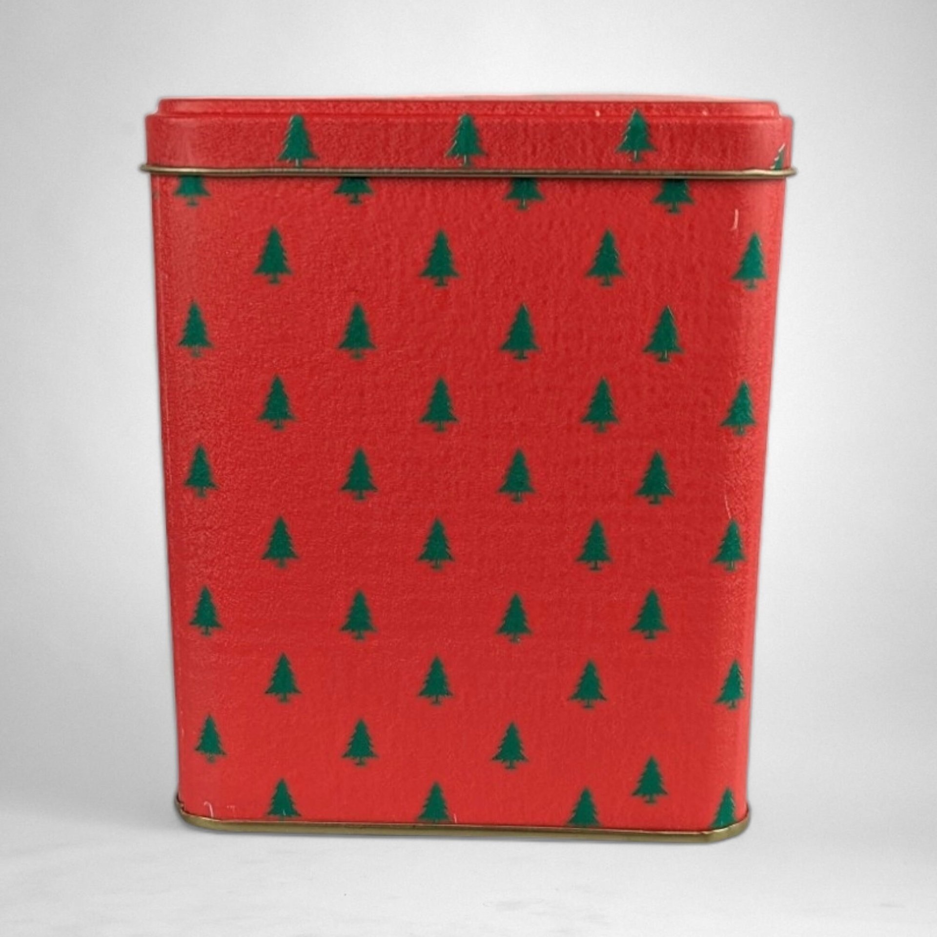 Vintage Enesco Set of 3 Red Christmas Tins with Festive Tree Pattern