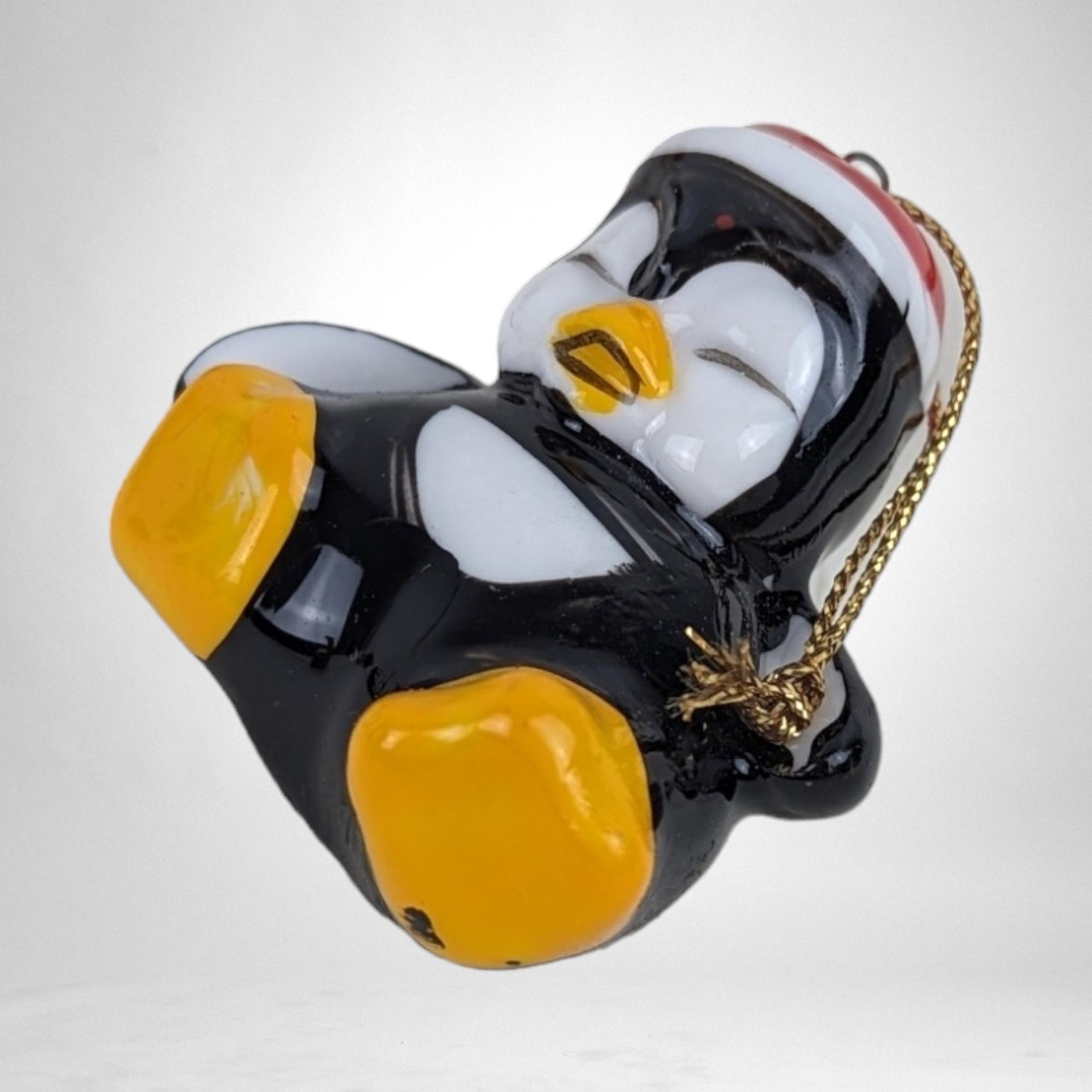Vintage Set of 4 Playful Penguins Ceramic Christmas Tree Ornaments - Charming Holiday Decorations