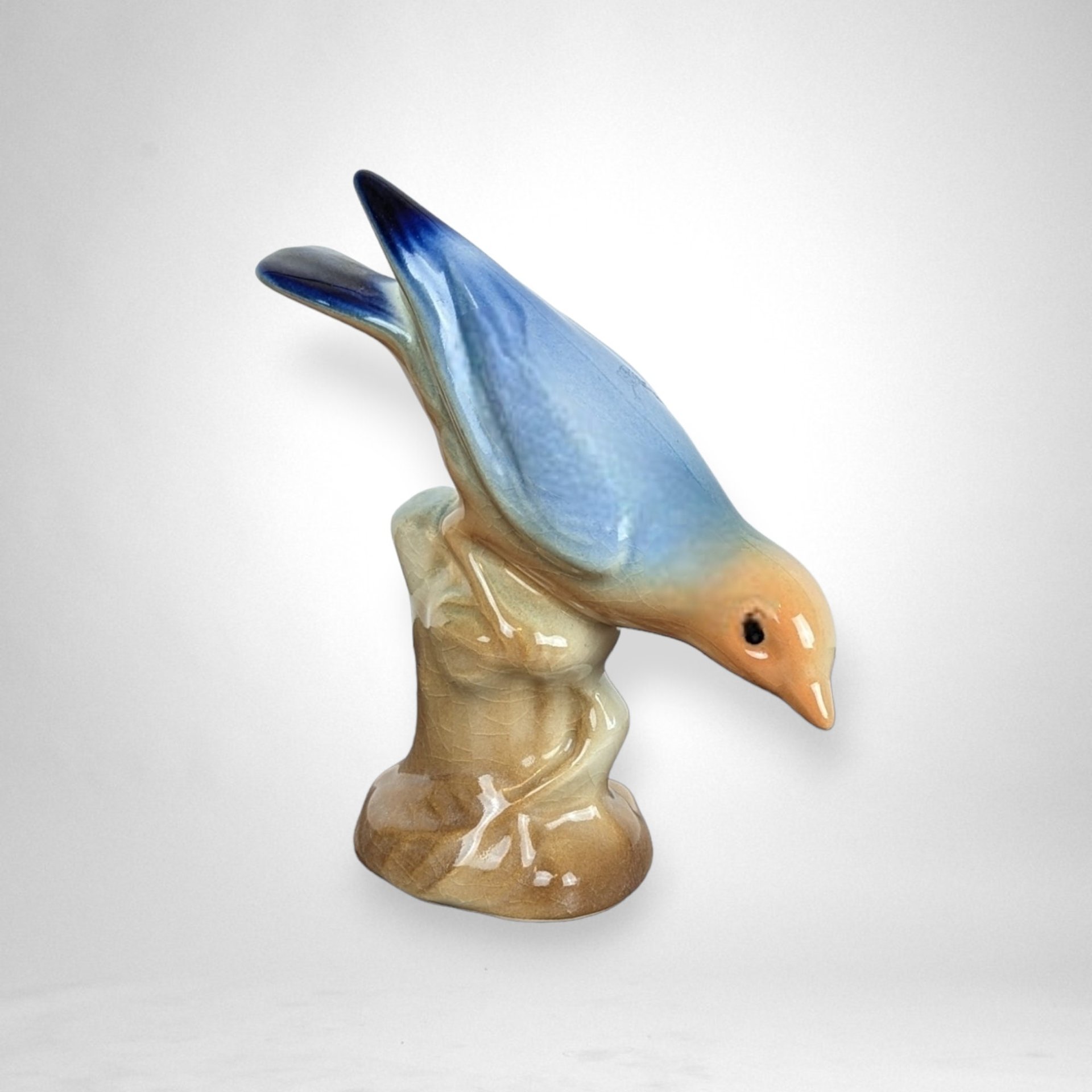 Vintage Royal Copley Blue Bird Figurine, Porcelain Bird Statue, Mid-Century Modern Decor, Collectible Figurine, Gift for Bird Lovers