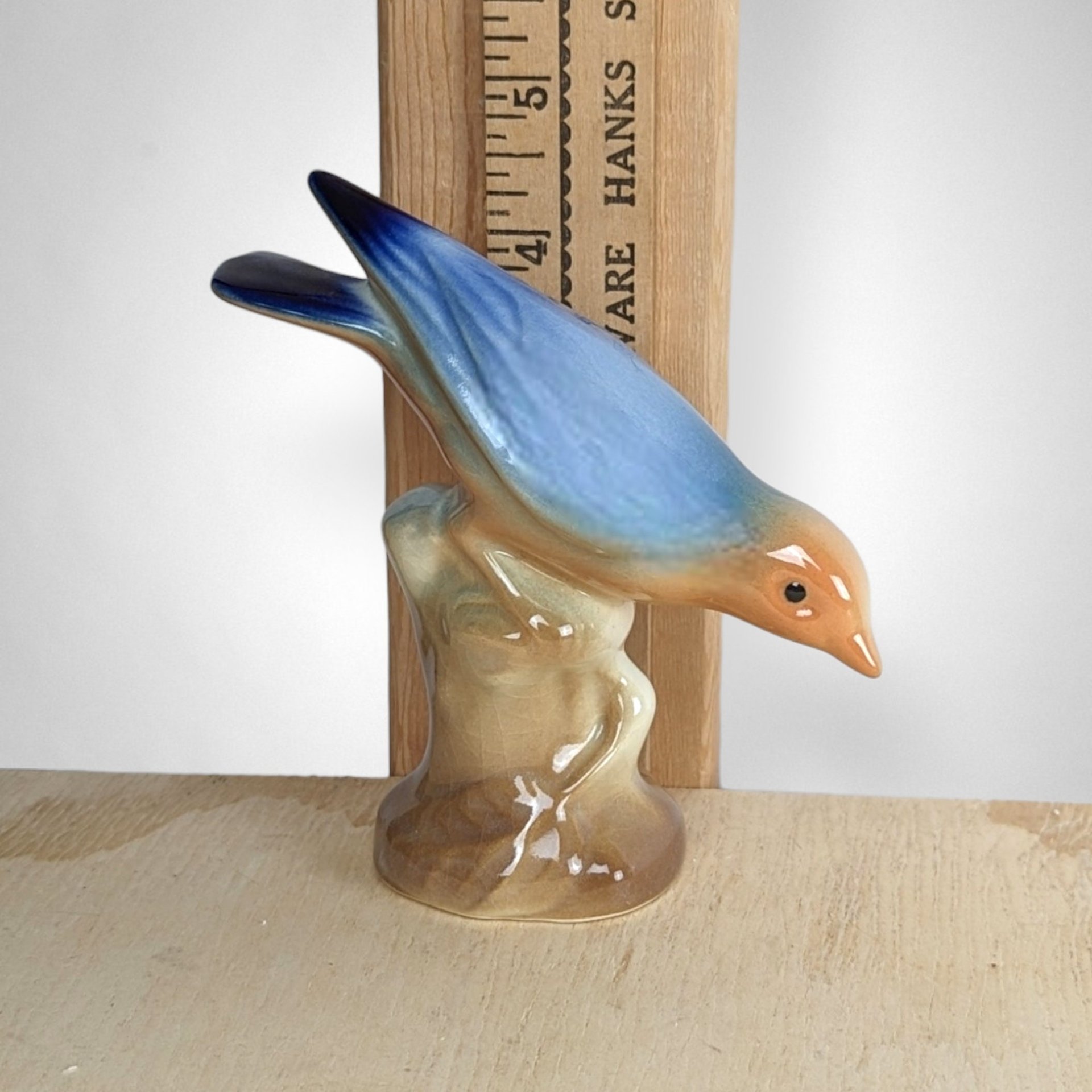 Vintage Royal Copley Blue Bird Figurine, Porcelain Bird Statue, Mid-Century Modern Decor, Collectible Figurine, Gift for Bird Lovers