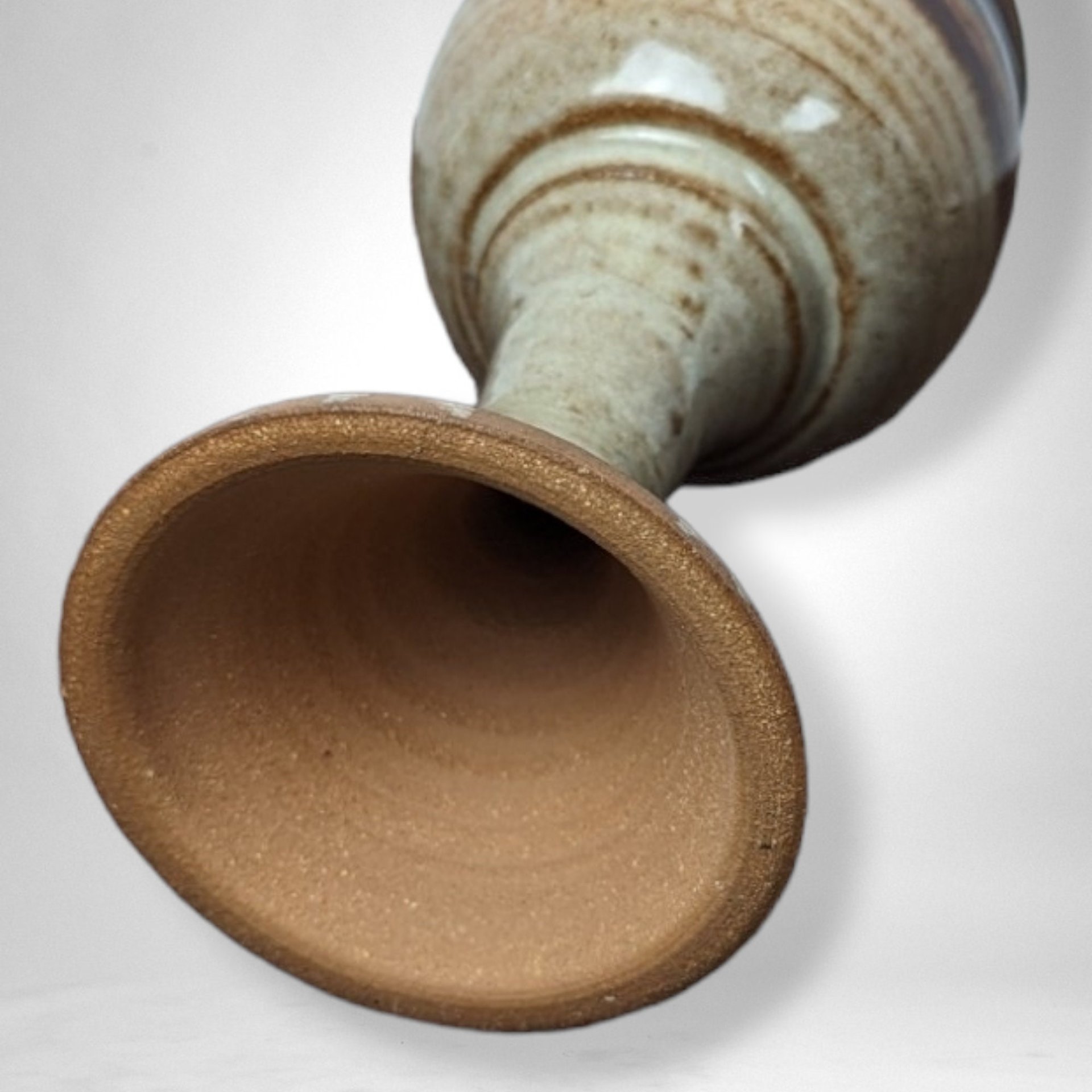 Handmade Pottery Chalice: Brown with Blue Stripe - Artisan Crafted Elegance