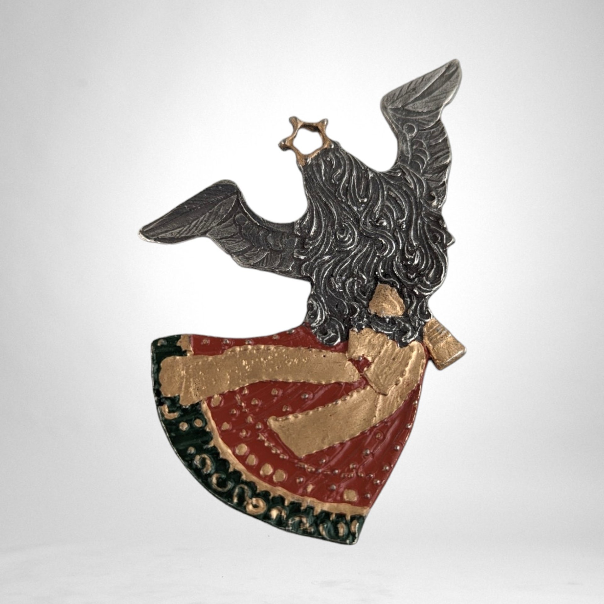 Set of 9 German Pewter Angel Enamel Ornaments: Exquisite Holiday Elegance