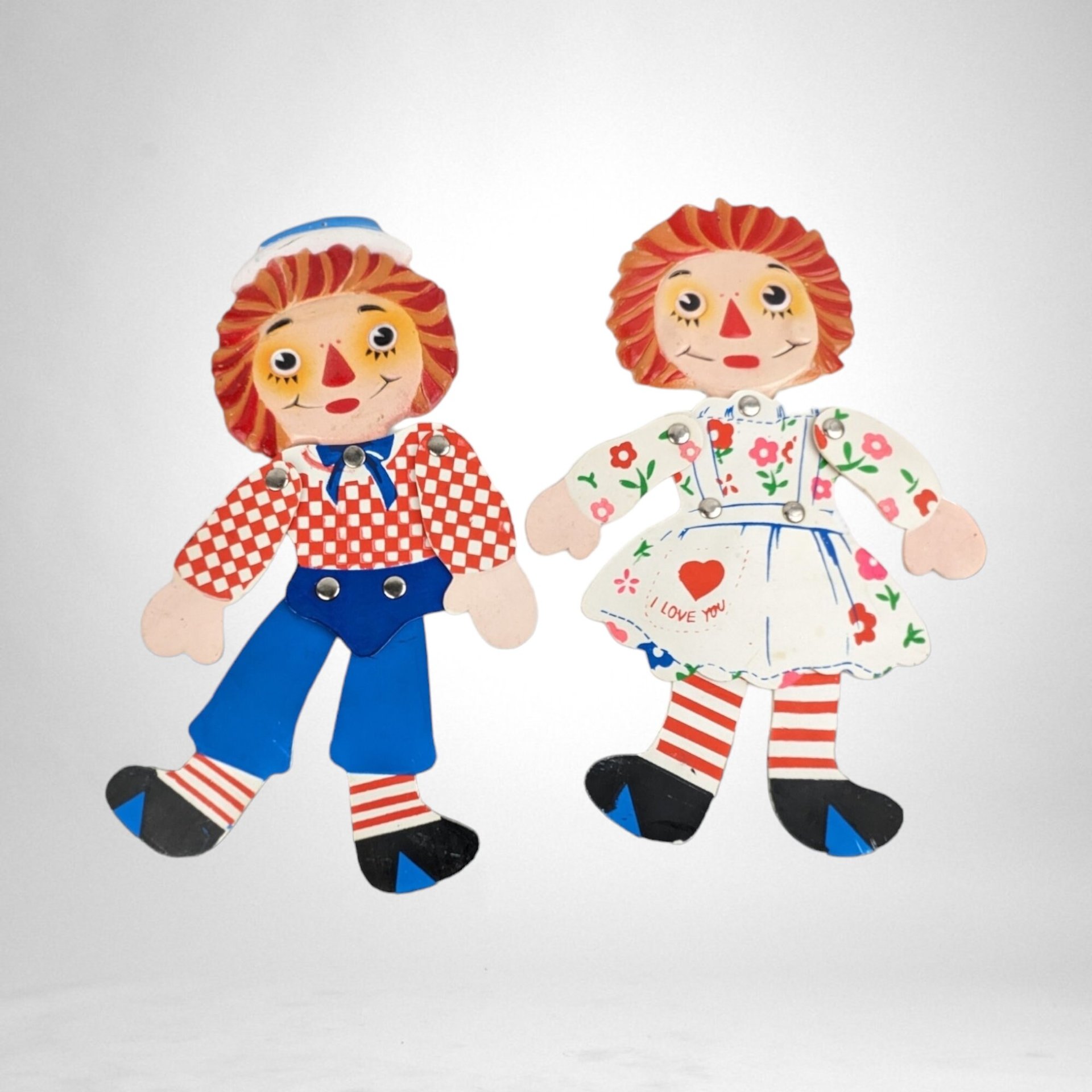 Vintage Raggedy Ann and Andy Flat Jointed Decor Pieces | Wall Hanging Raggedy Ann and Andy | Collectible Raggedy Ann and Andy Figures