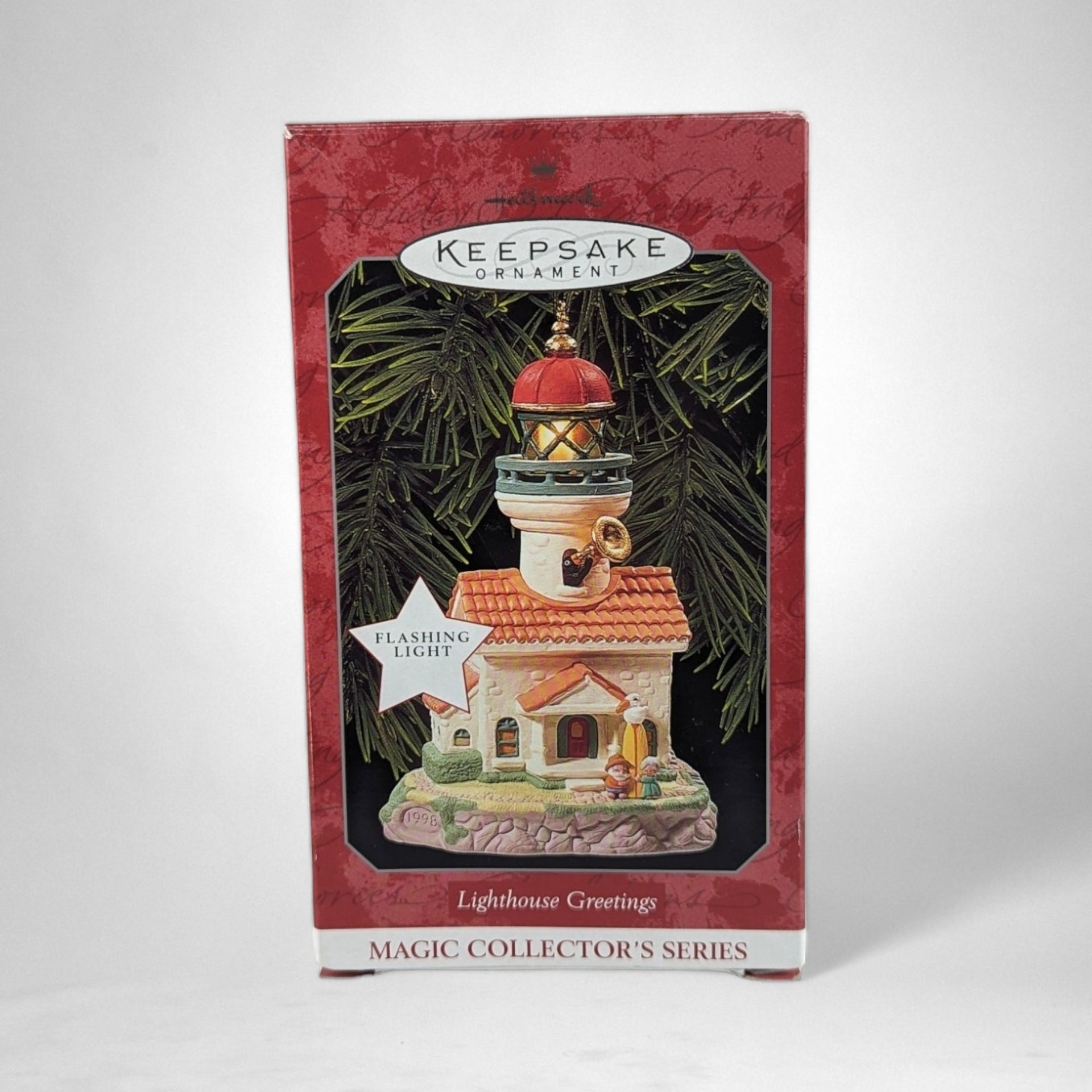 Vintage 1998 Hallmark Keepsake Lighthouse Greetings Flashing Light Ornament