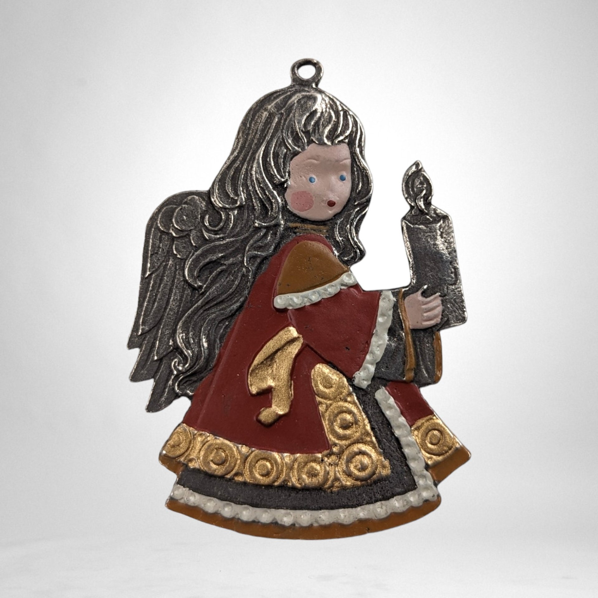 Set of 9 German Pewter Angel Enamel Ornaments: Exquisite Holiday Elegance