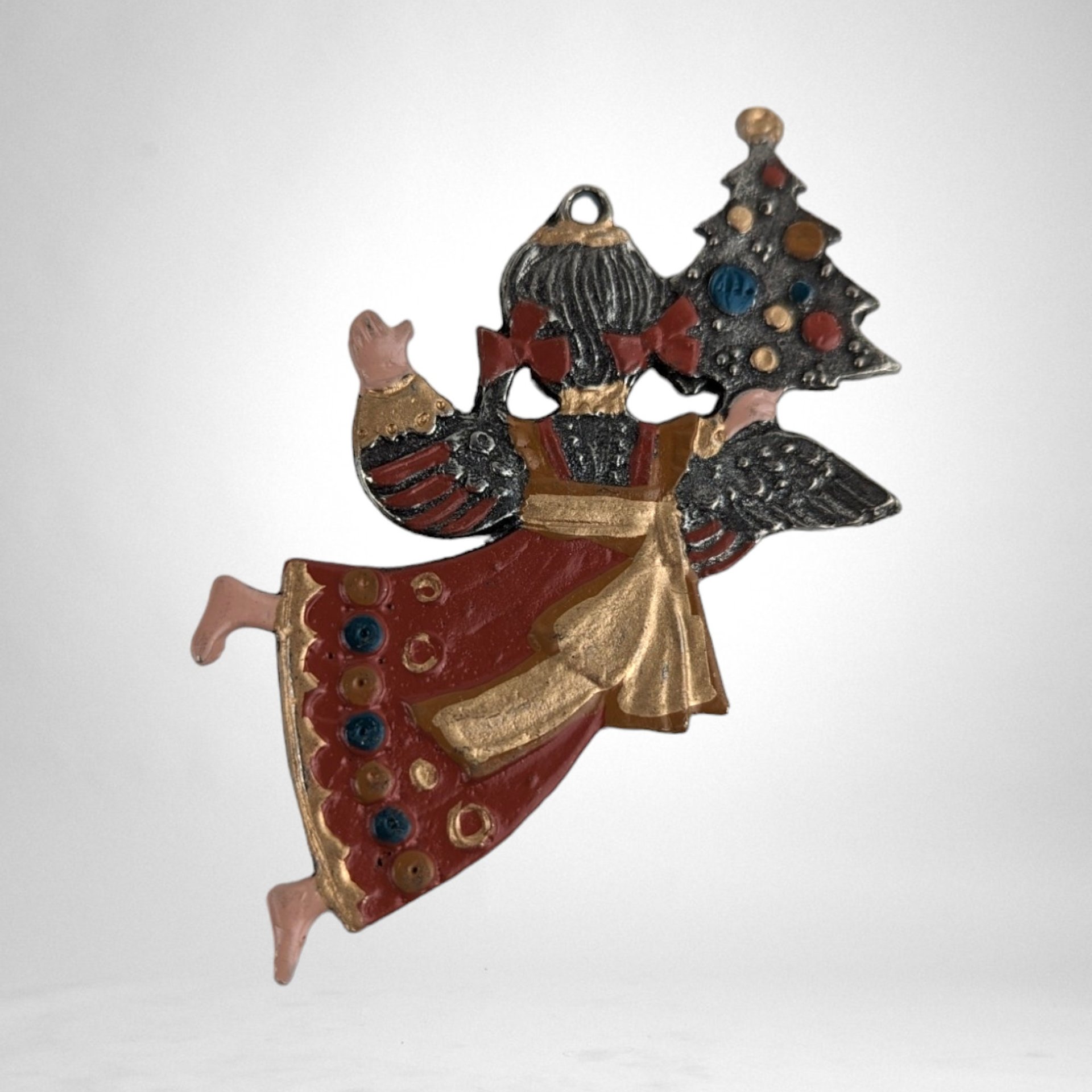 Set of 9 German Pewter Angel Enamel Ornaments: Exquisite Holiday Elegance
