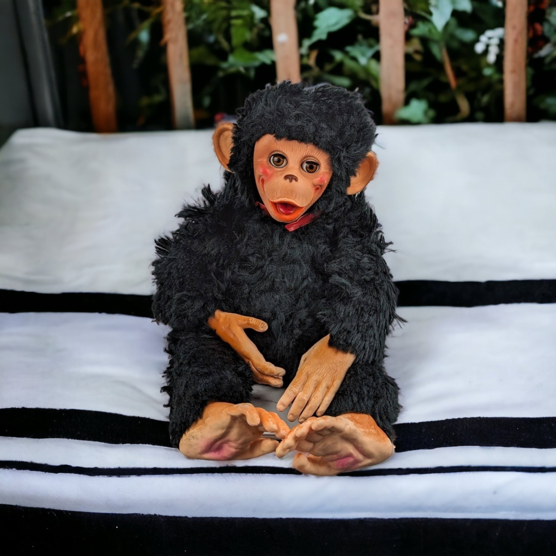 Charming Toy: Vintage Rubber Face Monkey Doll with a Touch of Creepy Nostalgia