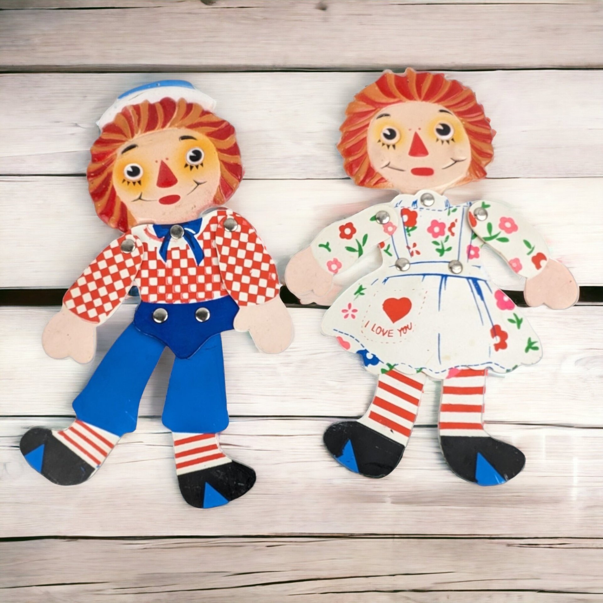 Vintage Raggedy Ann and Andy Flat Jointed Decor Pieces | Wall Hanging Raggedy Ann and Andy | Collectible Raggedy Ann and Andy Figures