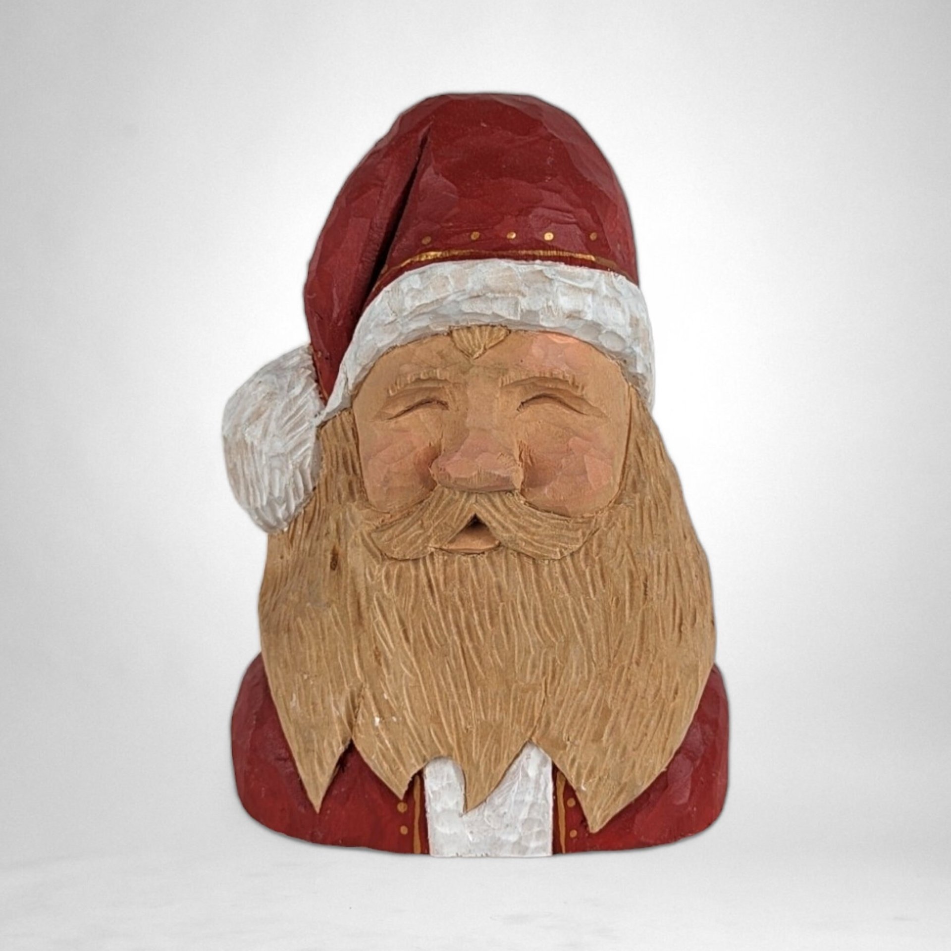 Hand-Carved Vintage Wooden Santa Bust