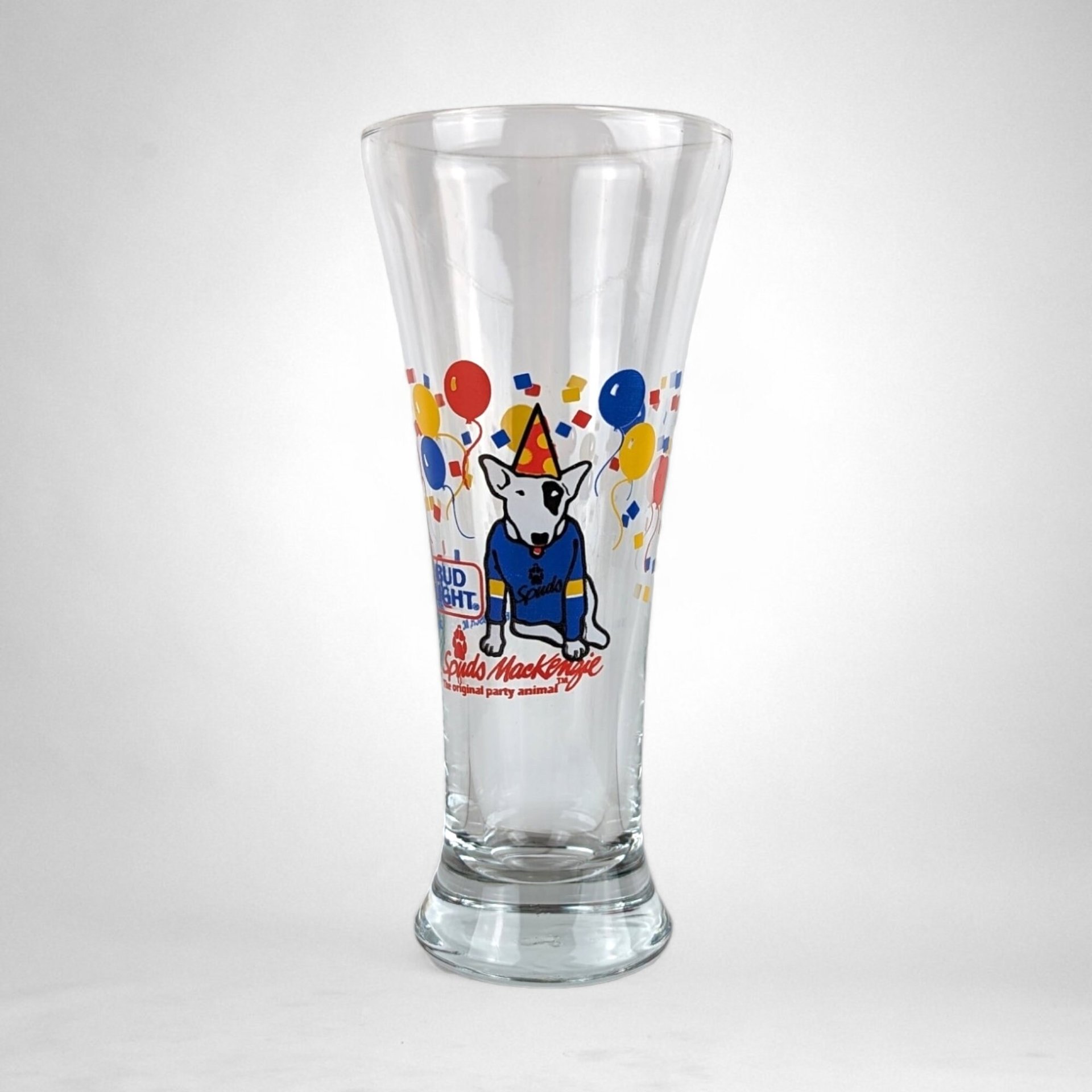 Vintage 1987 Bud Light Spuds MacKenzie Beer Glass - Nostalgic Collectible for Brew Enthusiasts!