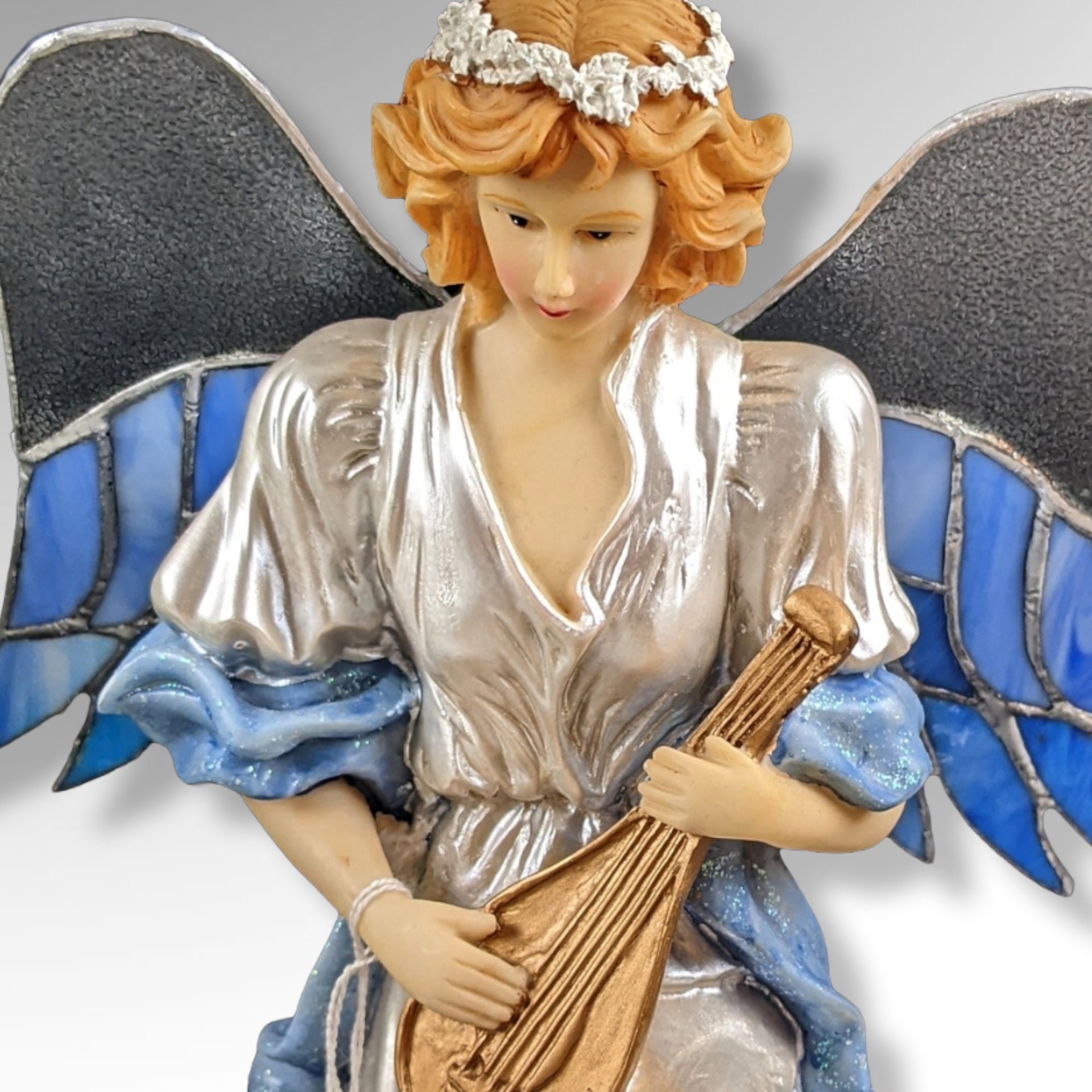11" Vintage Guardian Angel with Stained Glass Wings 