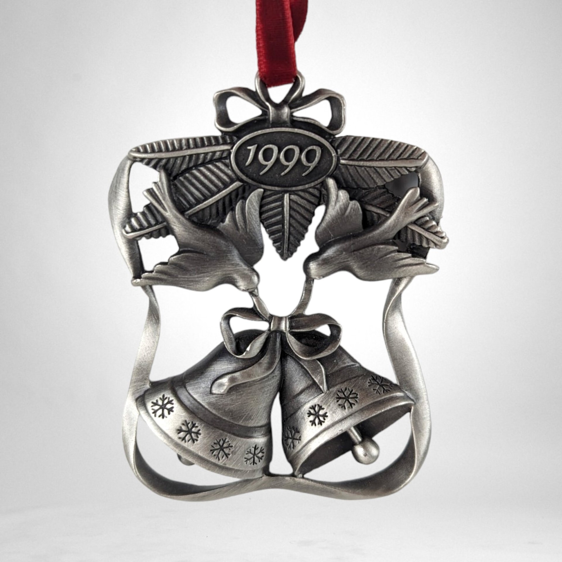 Avon 1999 Pewter Season of Peace Christmas Bells Ornament - Timeless Elegance for Your Holiday Décor!